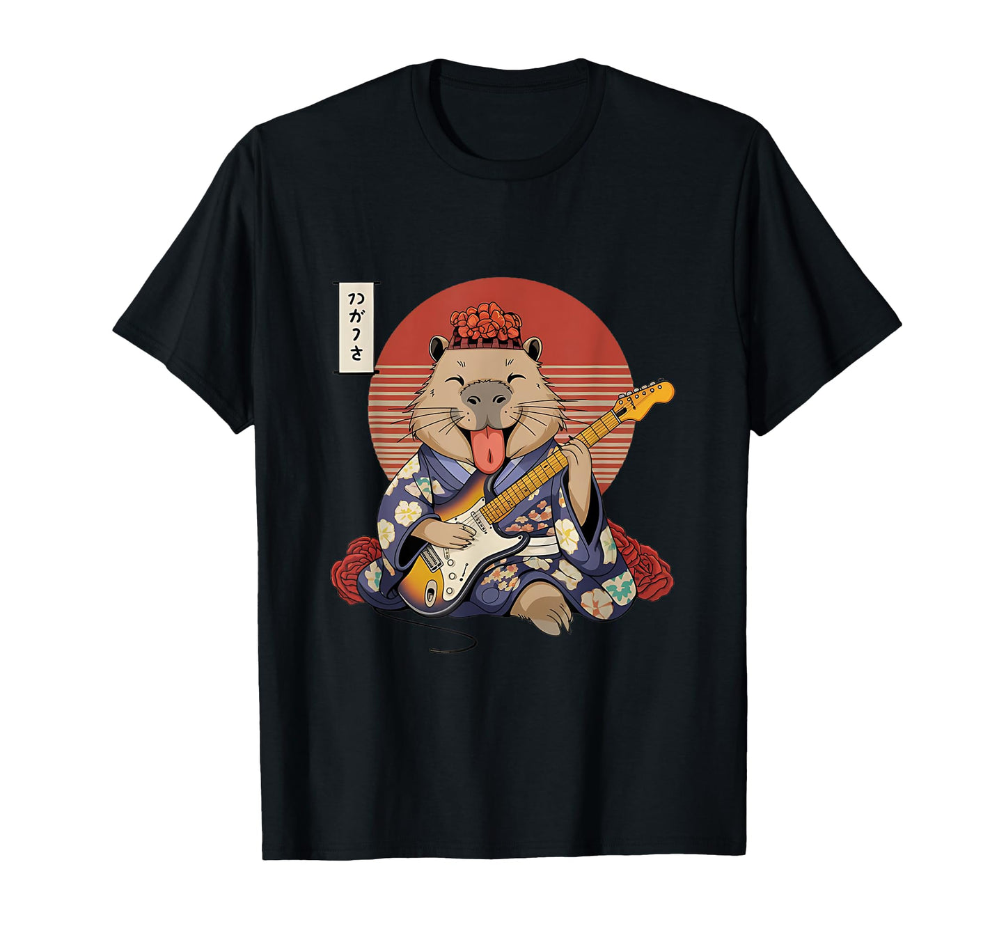 Japanese Samurai Capybara Guitar Kawaii Kimono Manga T-Shirt