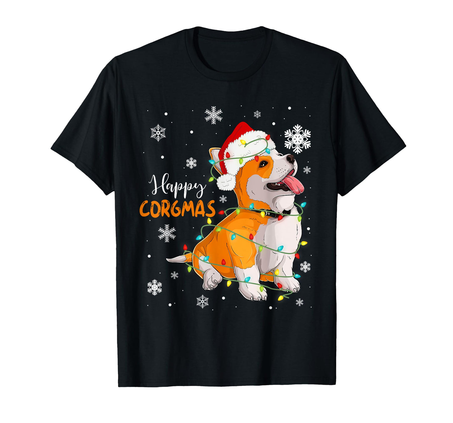 Corgi Christmas Tree Light Santa Hat Dog Gift Kid Girl Women T-Shirt