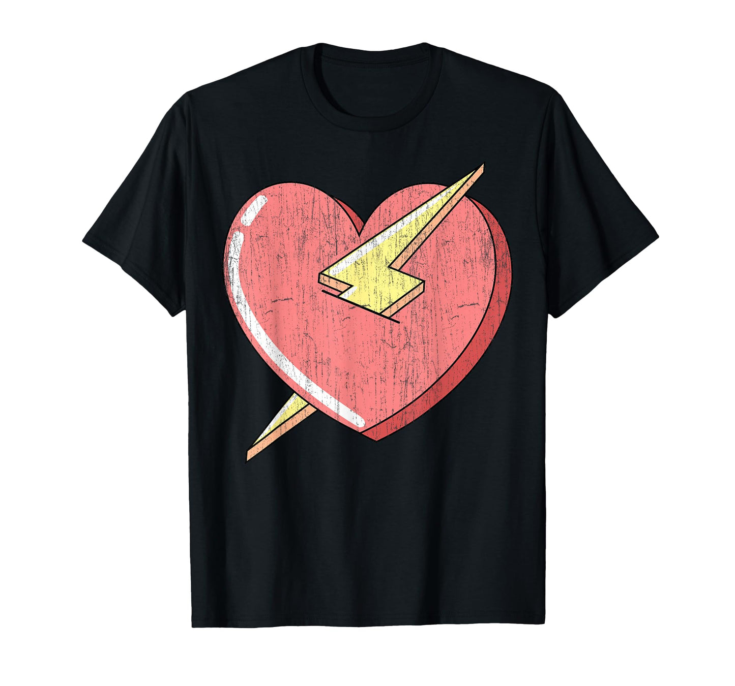 Trendy Apparel Kids Unisex Adults Classic Fit Retro Cartoon Heart With Lightning Bolt T-Shirt - Small - Black