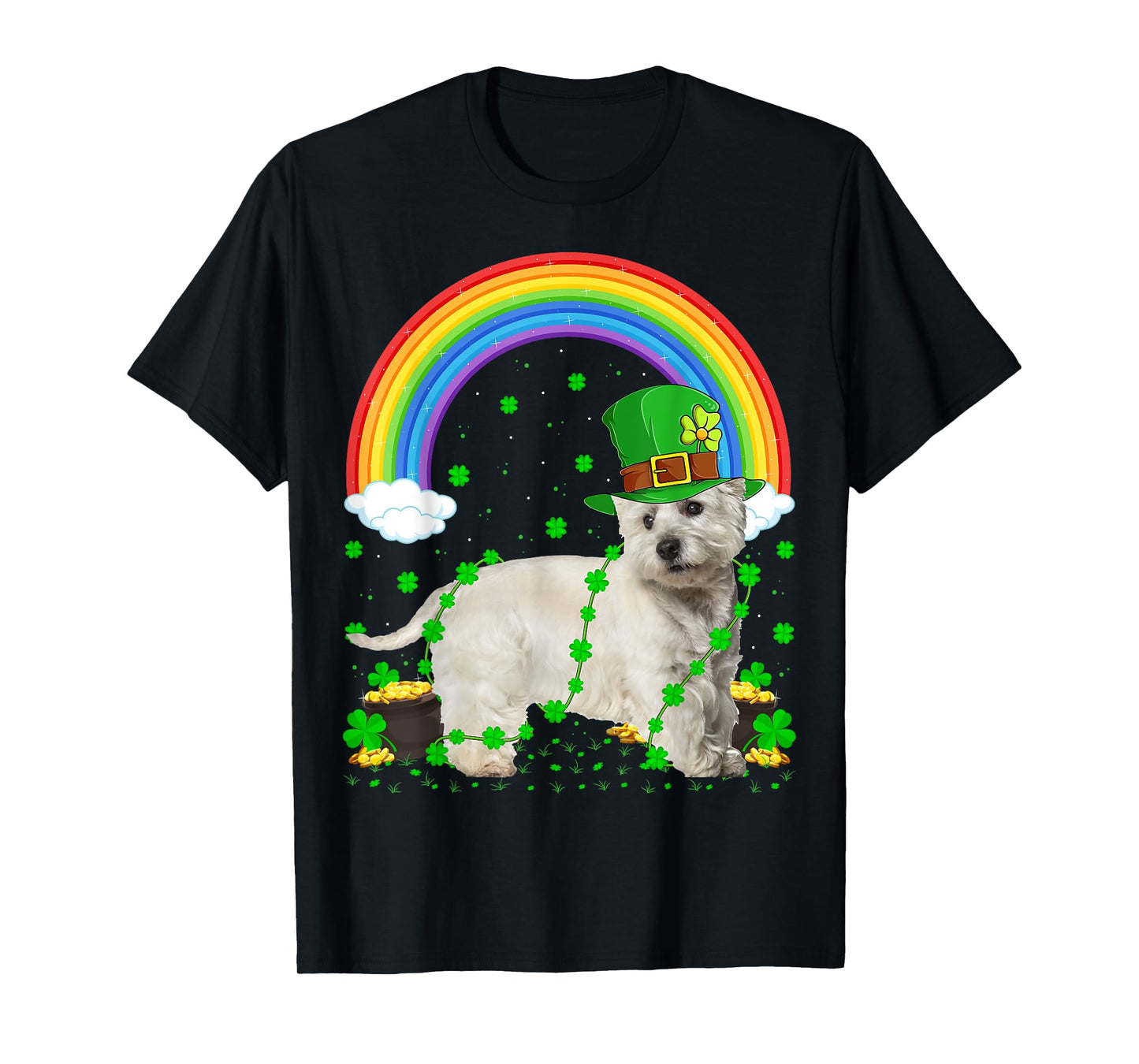 Rainbow Irish Shamrock Westie Dog St. Patrick's Day T-Shirt