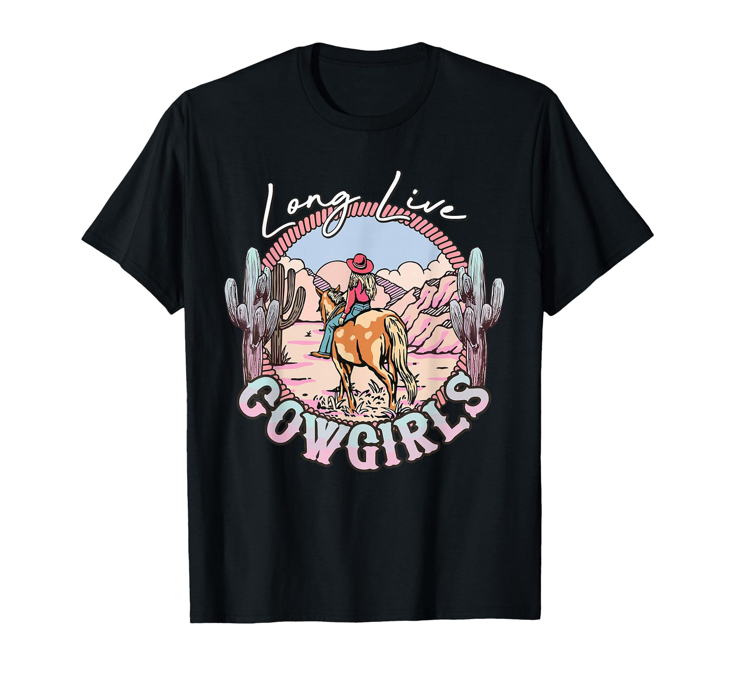 Long Funny Live Country Gifts Southern for Cowgirls Black T-Shirt
