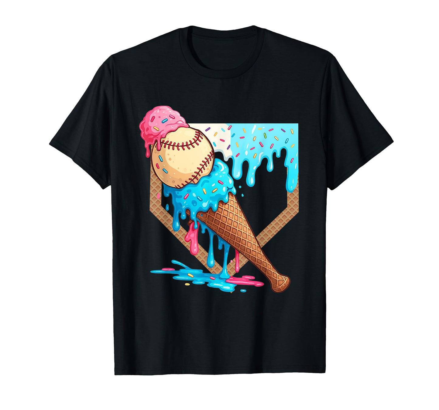 Ice-Cream Drip Baseball Boys Game Day Home Plate Dripping T-Shirt