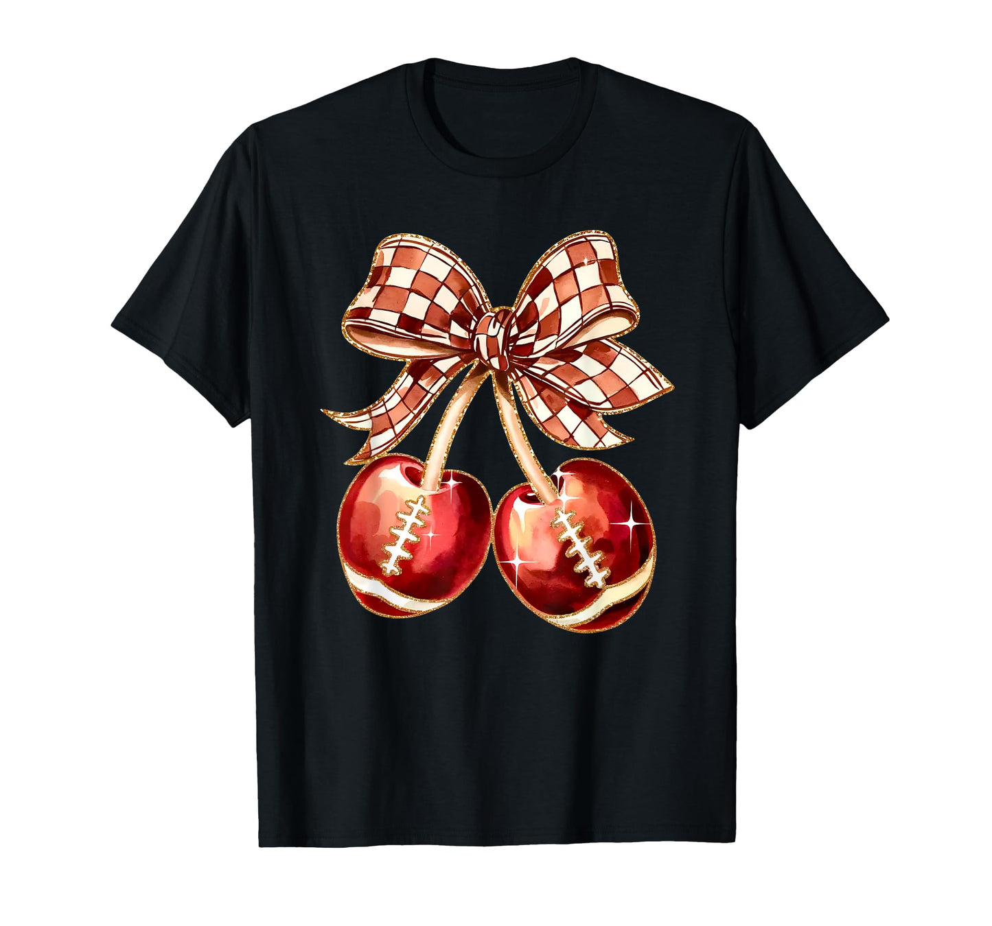 Coquette Bow Cherries Football Mom Game Day Women Girls Kids T-Shirt