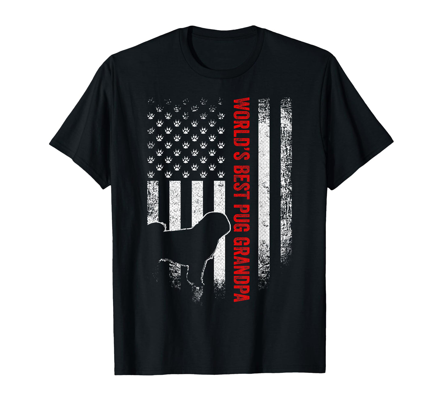 Vintage American Flag World's Best Pug Pugdog Grandpa Funny Women Men T-Shirt
