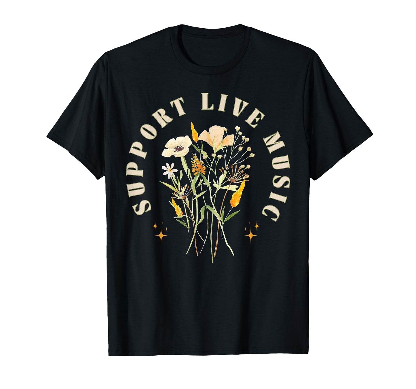 Support Live Music Floral Music Teacher Musician Band Lover T-Shirt