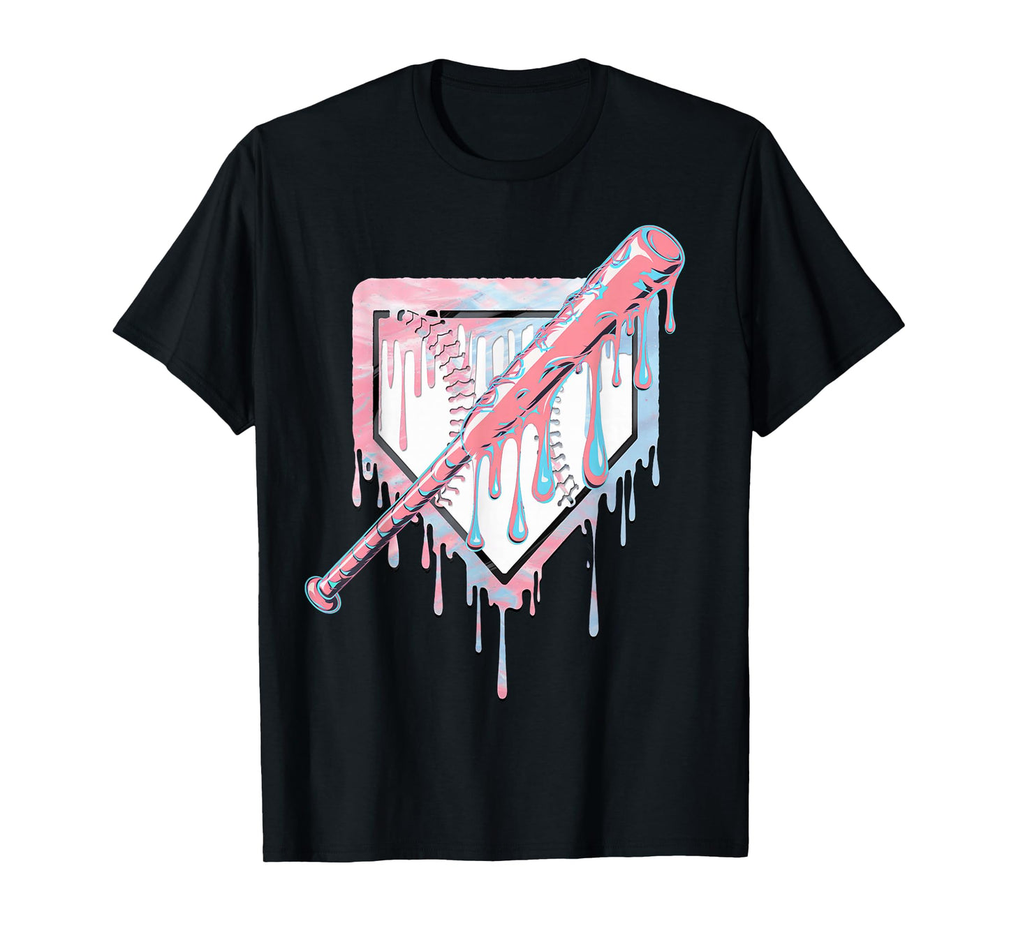 Baseball Ice Cream Dripping Baseball Home Plate Drip T-Shirt