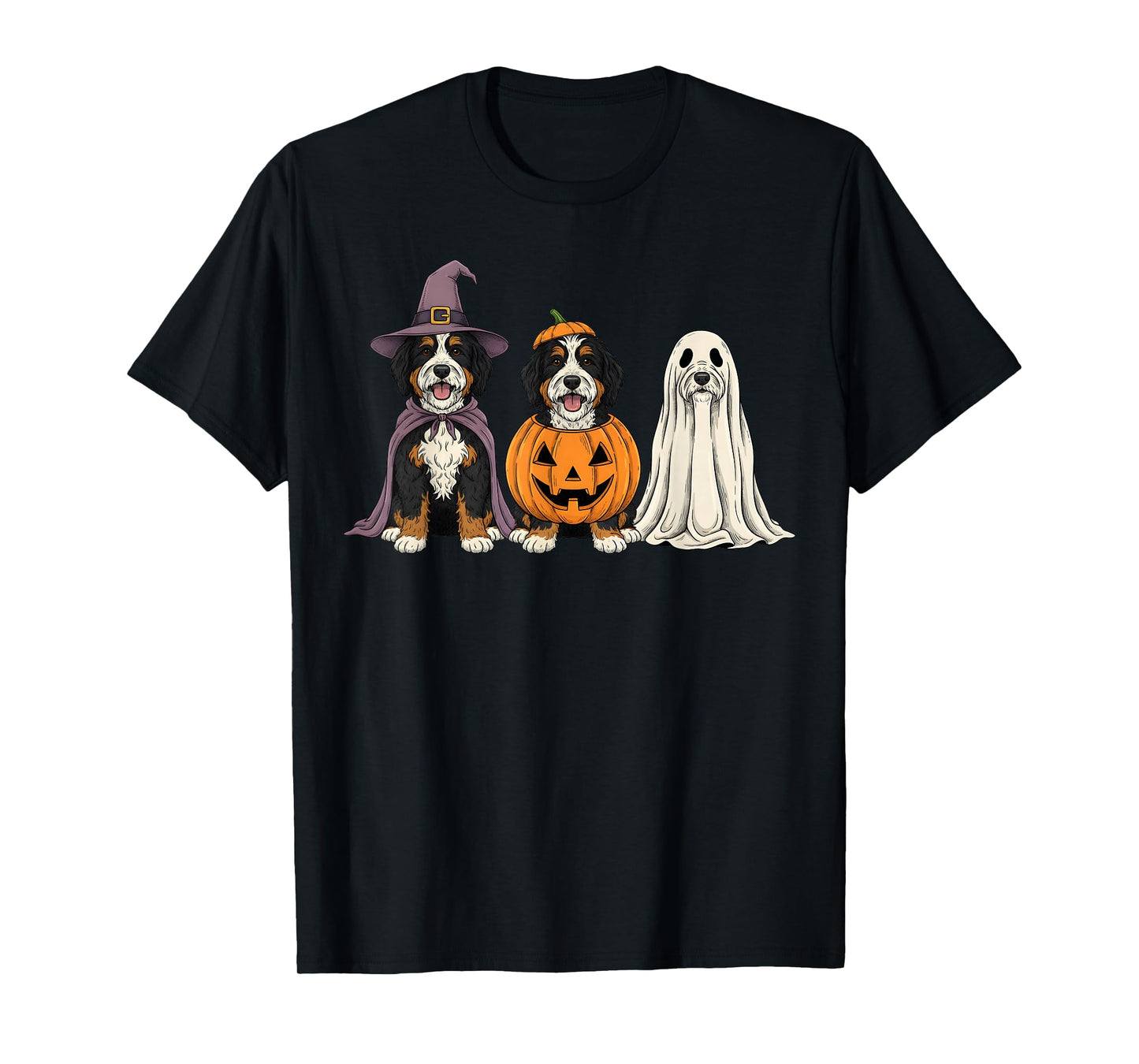 Spooky Ghost Bernedoodle Pumpkin Halloween Doodle Dog Lover T-Shirt