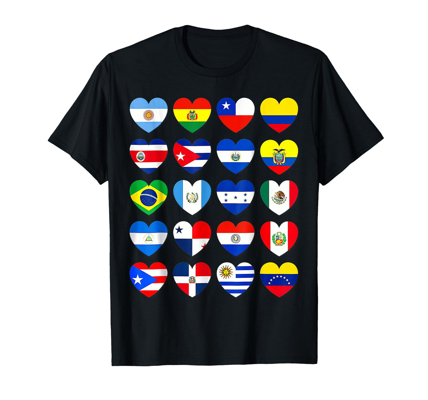 Hispanic Heritage Month Latino All Countries Heart Flags T-Shirt