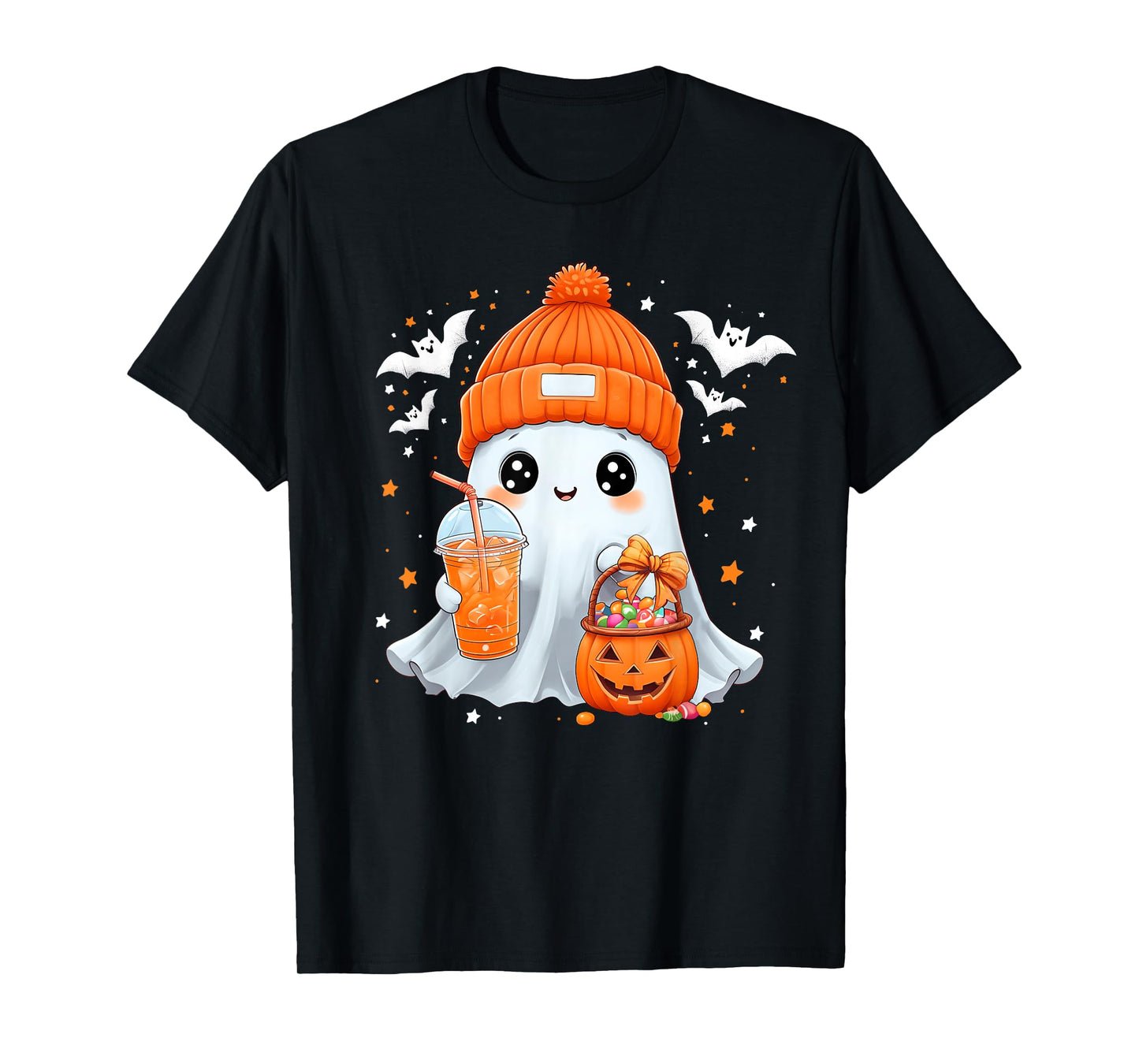 Cute Halloween Ghost Drink Pumpkin Spice Beanie Girl Women T-Shirt