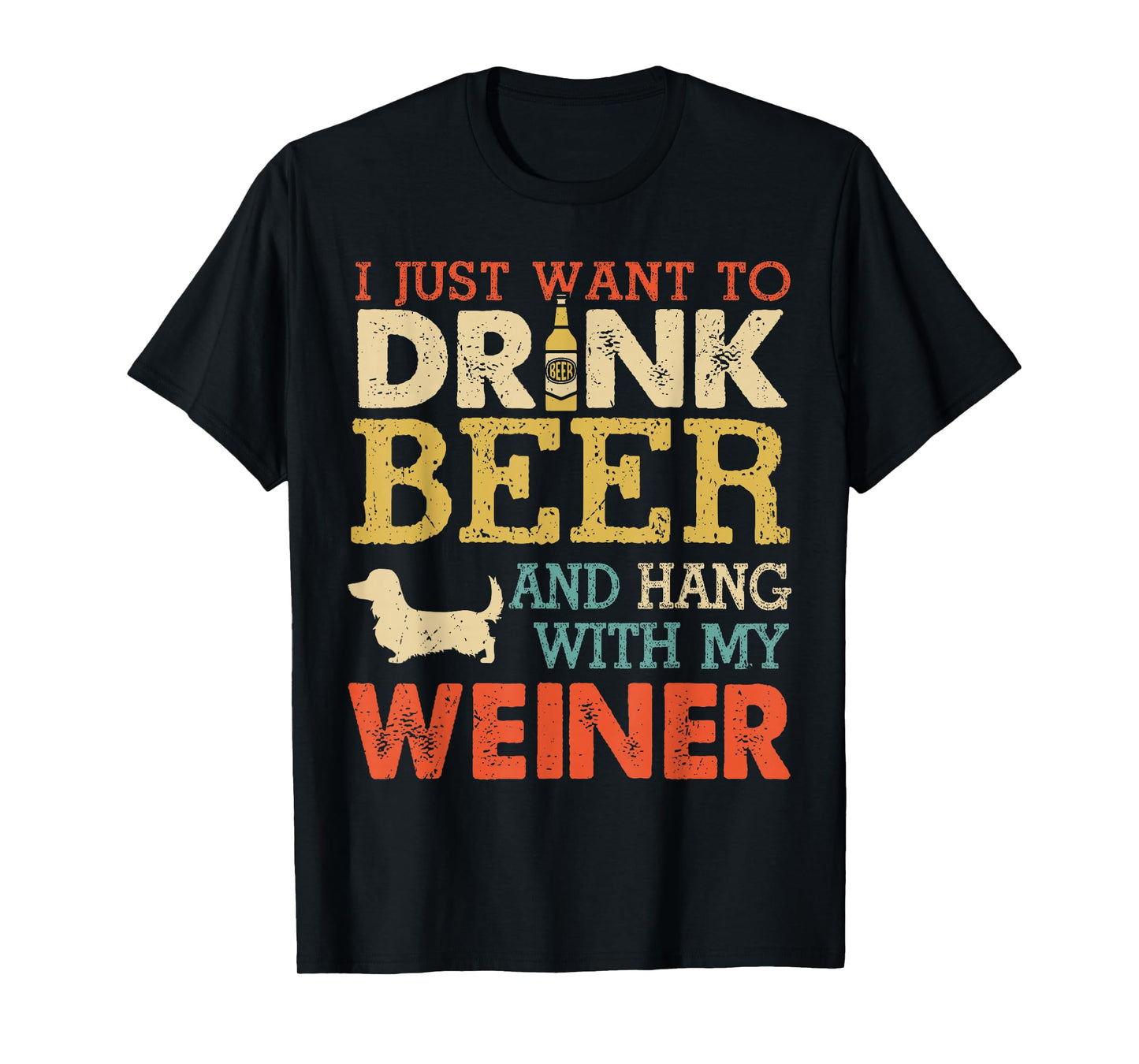 Weiner Dachshund Dad Drink Beer Hang with Dog Funny Vintage T-Shirt