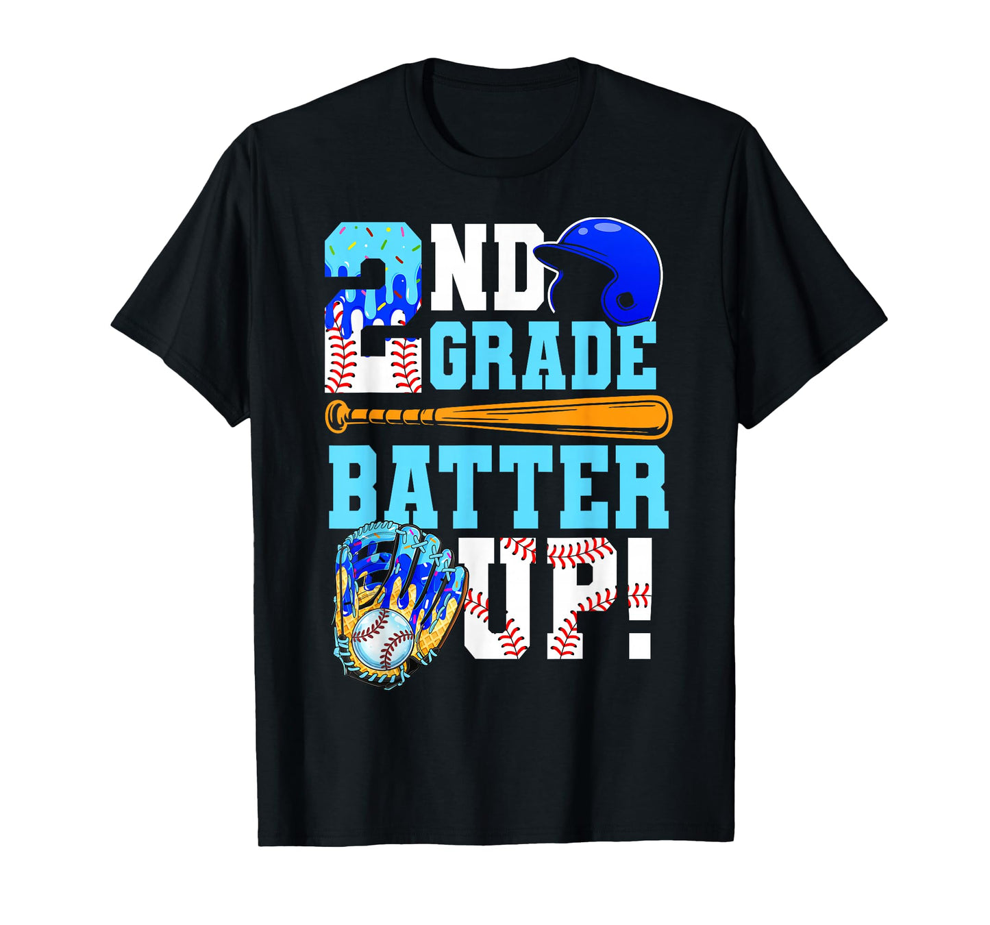 2nd Grade Back To School Baseball Drip Ice Cream Batter Up T-Shirt