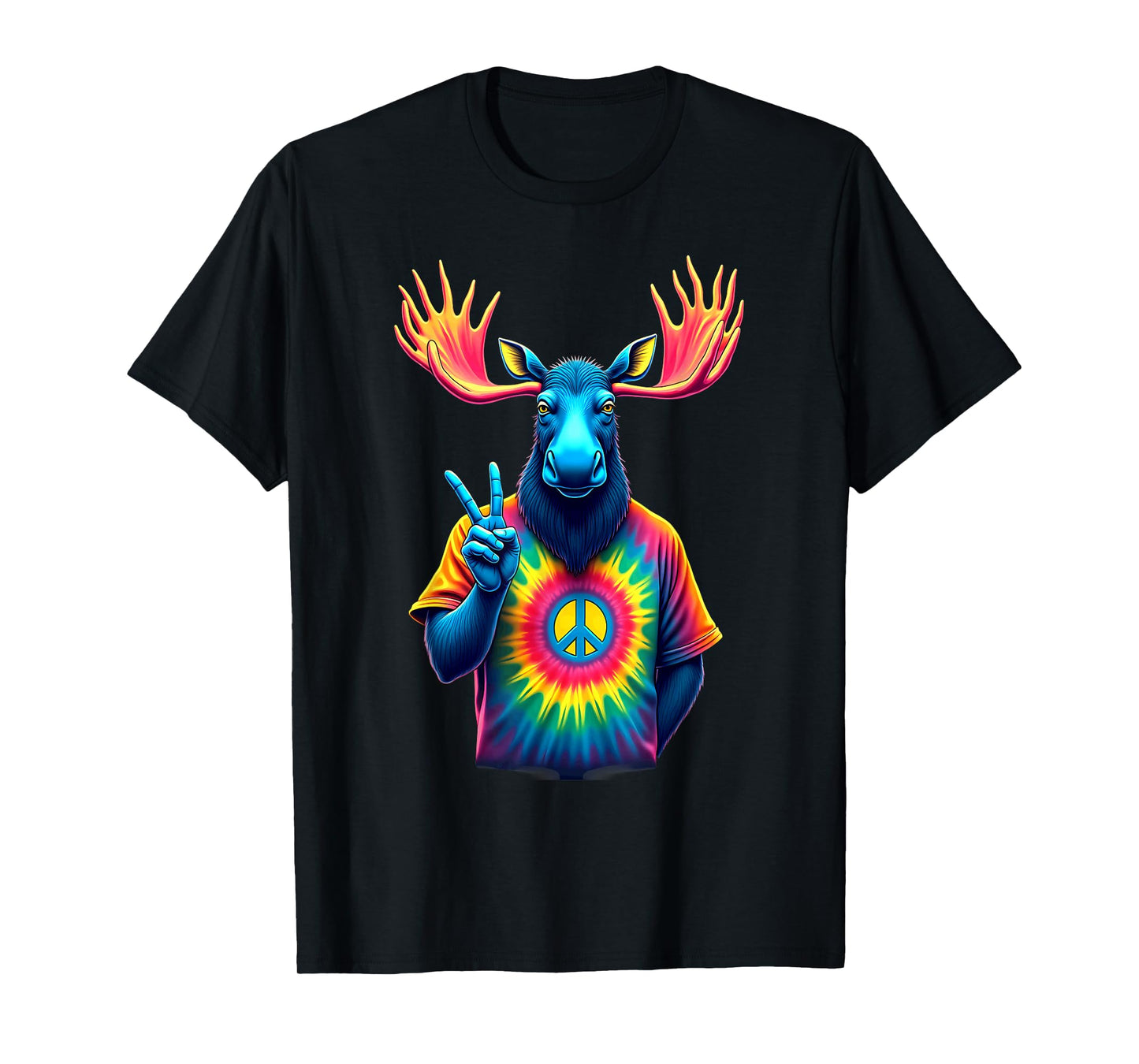 Hippie Tie Dye Moose Peace Sign T-Shirt