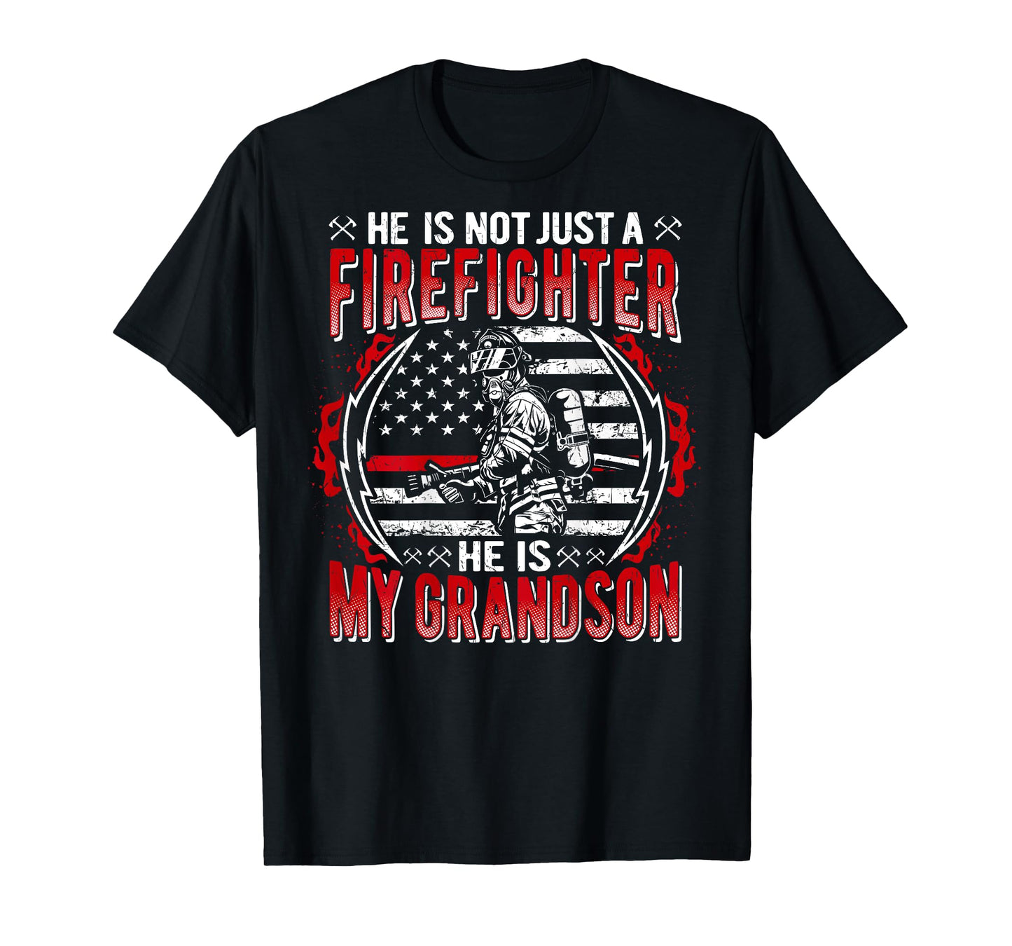 My Grandson Is A Firefighter Thin Red Line Flag Family Gifts T-Shirt
