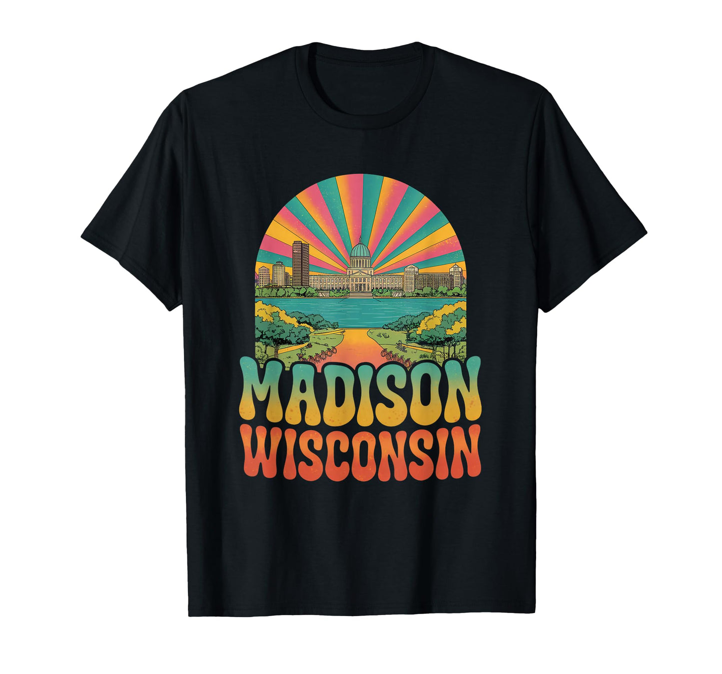 Vintage Madison Wisconsin Sunset Skyline Cityscape Retro T-Shirt