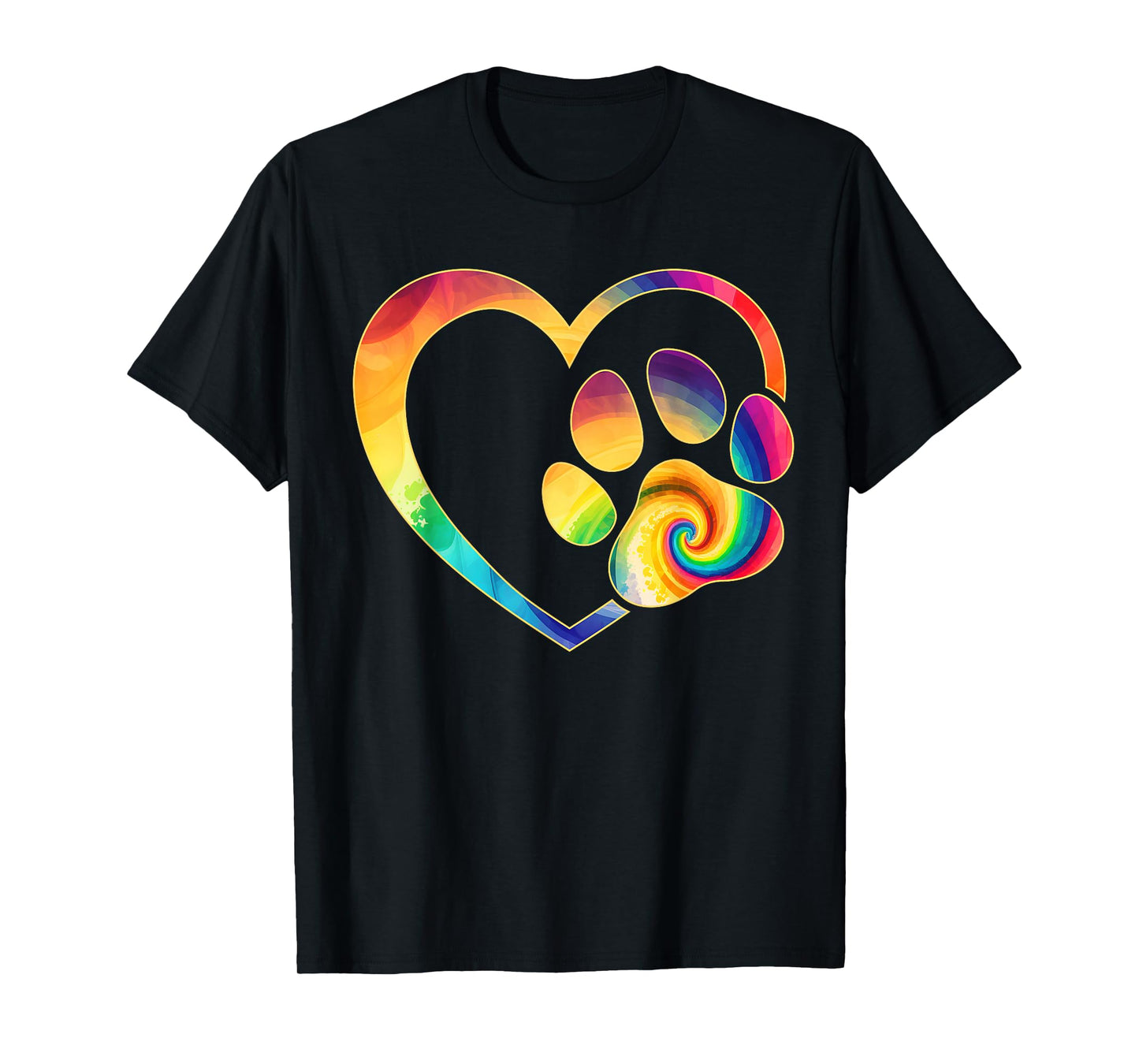 Cute Tie Dye Dog Paw Love Heart Print Colorful Pet Dog Lover T-Shirt