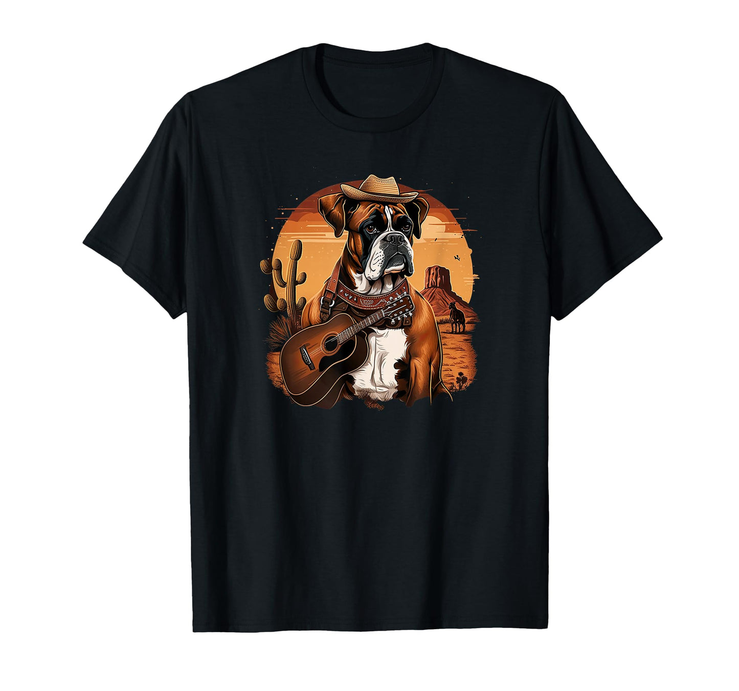 Funny Dog Boxer Country Music Rodeo Cowboy guitar T-Shirt