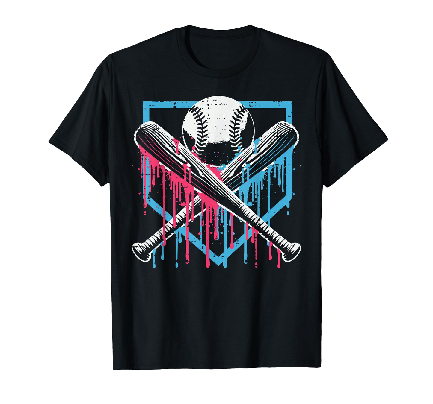 Baseball Ball Bat Home Plate Drip Player Men Boys Kids Teen T-Shirt