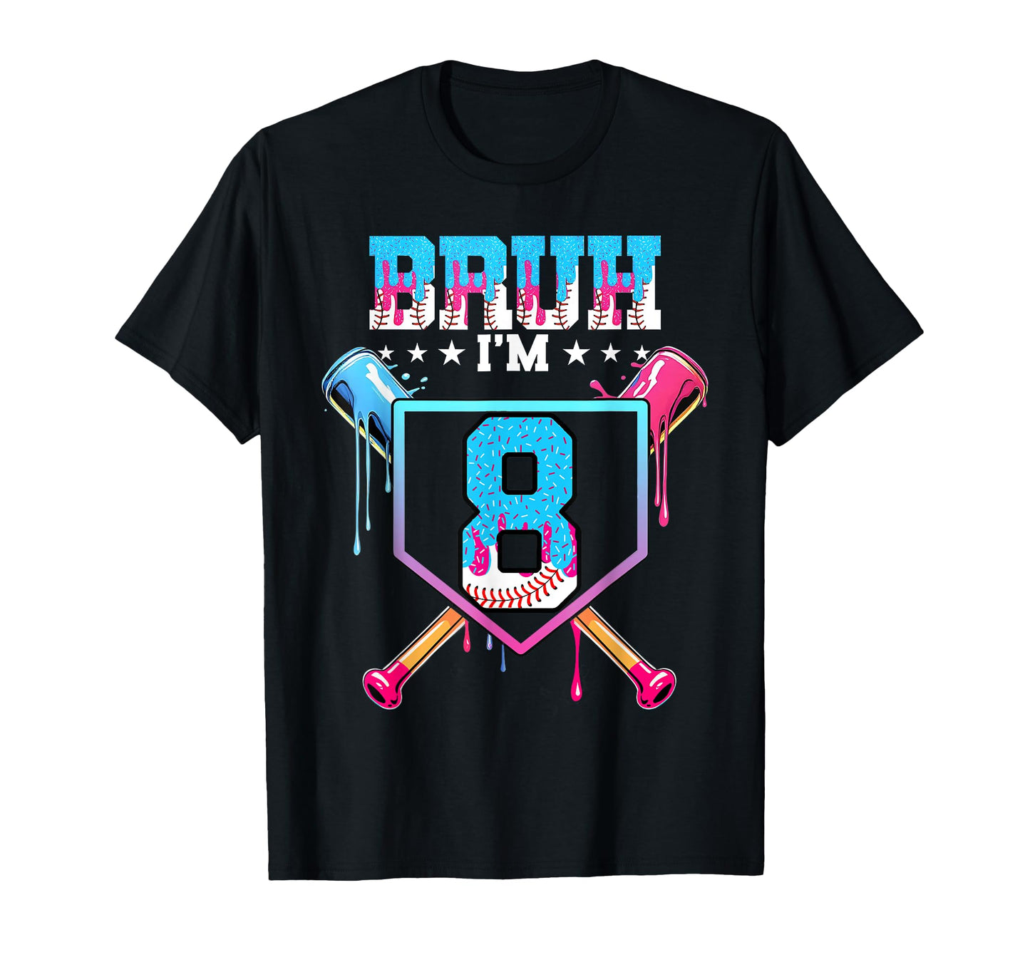 Bruh 8th Birthday Boy Baseball Ice Cream Drip 8 Year Old Boy T-Shirt