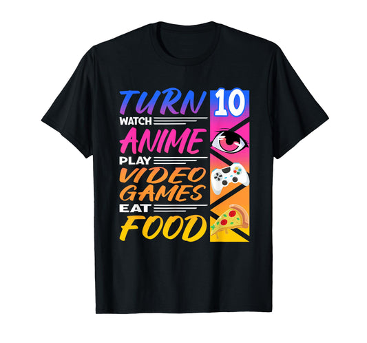 10th Birthday I Manga I Gamer I 90s Kawaii Pizza Anime T-Shirt