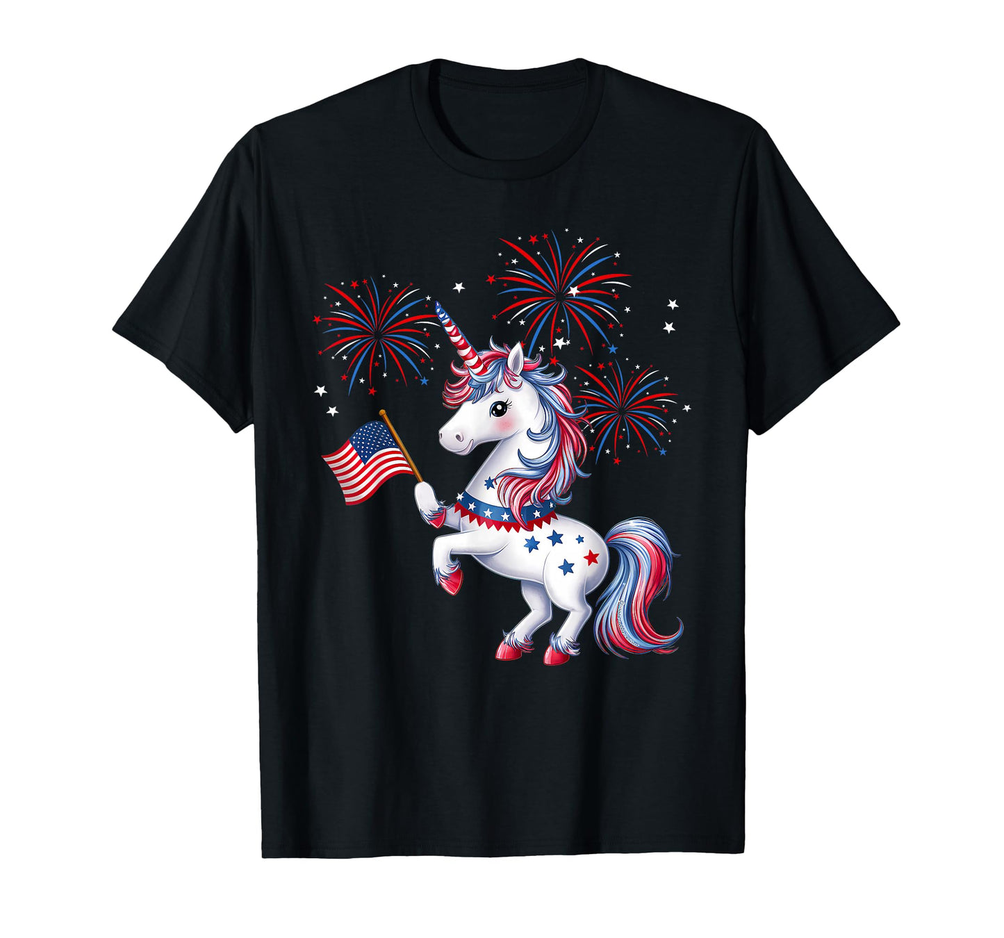 Cute Patriotic Americorn Unicorn Fireworks Girls 4th of July T-Shirt