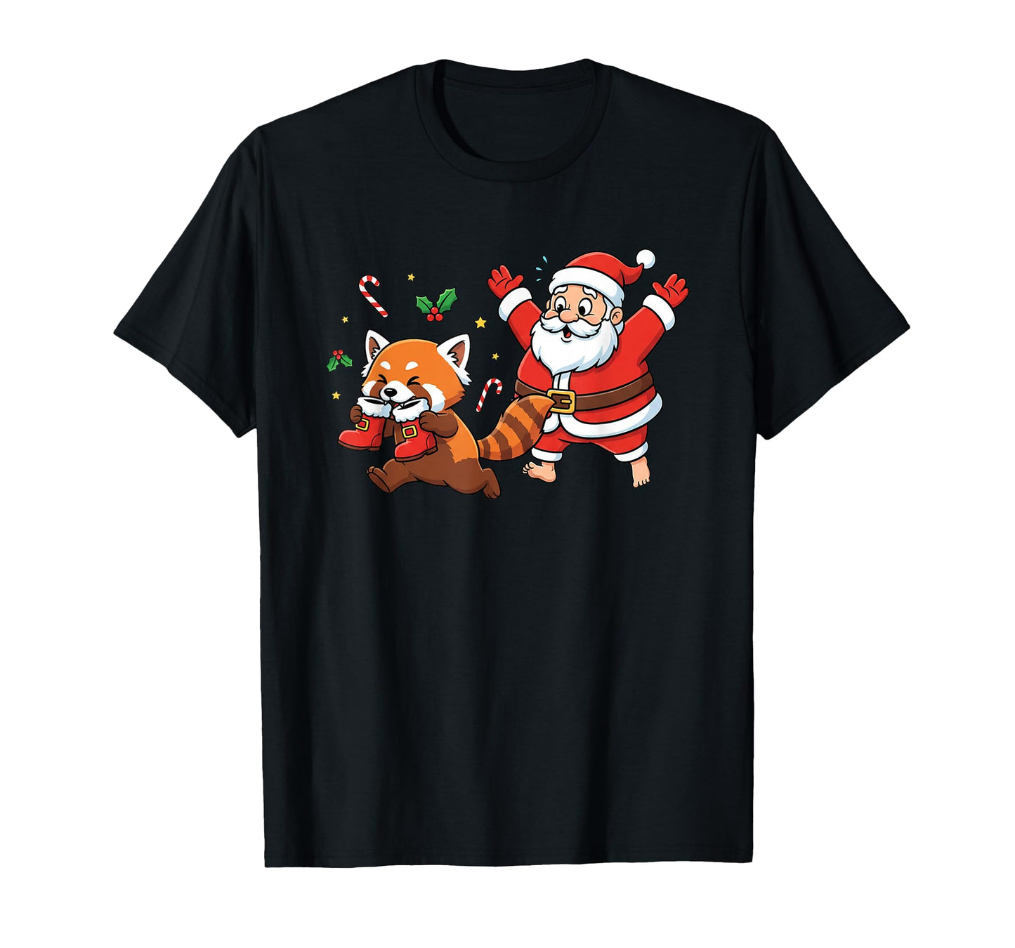 Funny Red Panda Santa Claus Boots Christmas Womens Mens Kids T-Shirt
