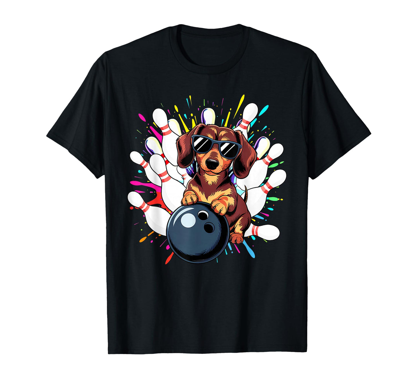 Funny Dog Bowling Dachshund with Sunglasses Playing Bowling T-Shirt