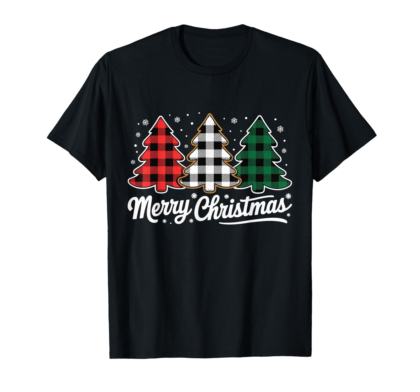 Merry Christmas Tree Xmas Buffalo Plaid Red White Green T-Shirt