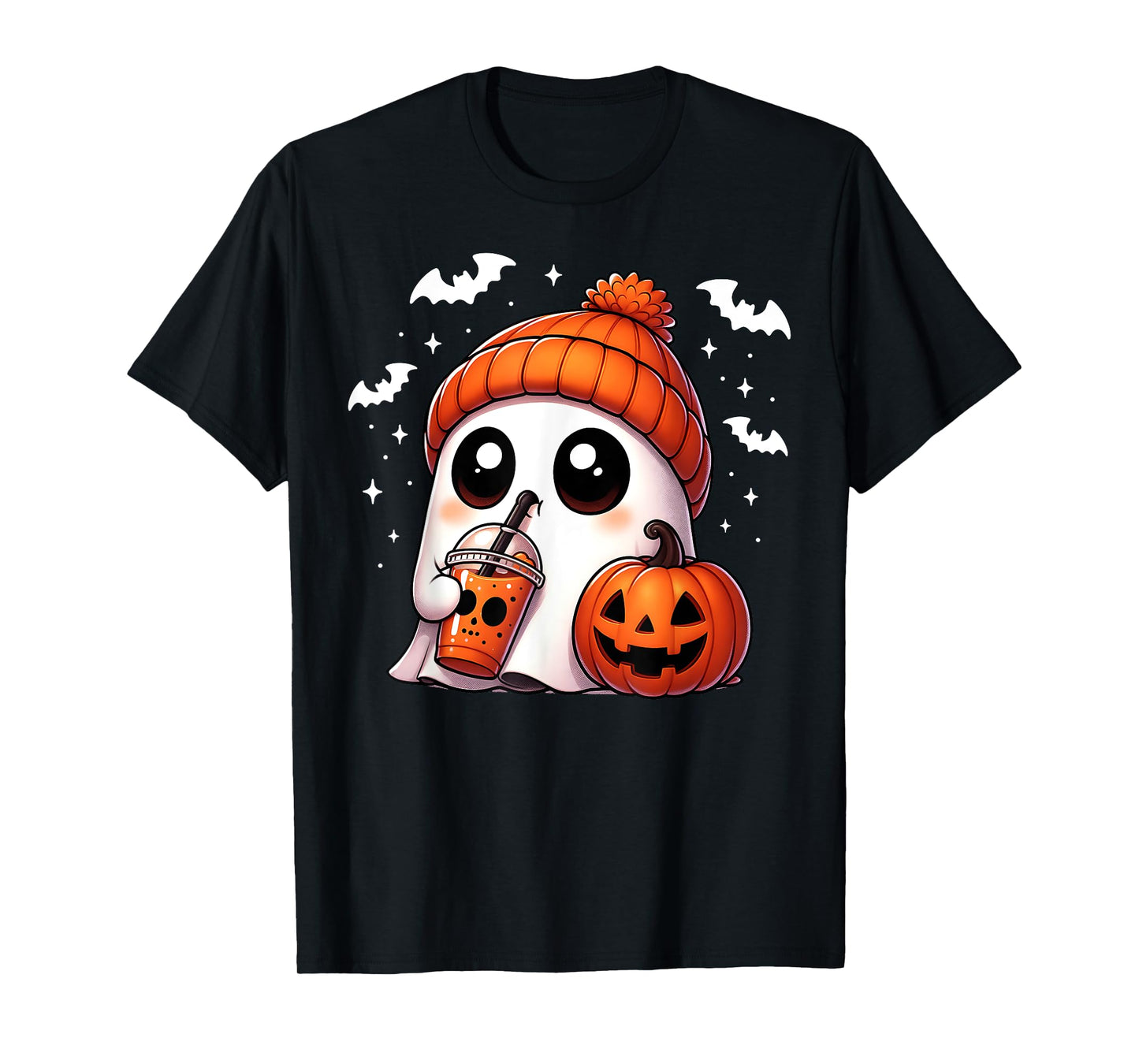 Cute Ghost Coffee Lover Halloween Ghost Pumpkin Spice Womens T-Shirt