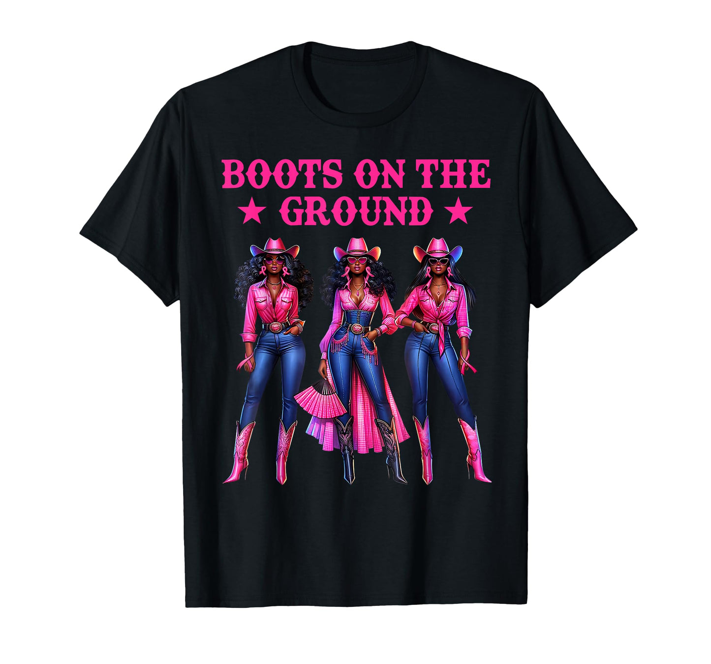 Boots On The Ground Pink Cowgirl Breast Cancer Awareness T-Shirt
