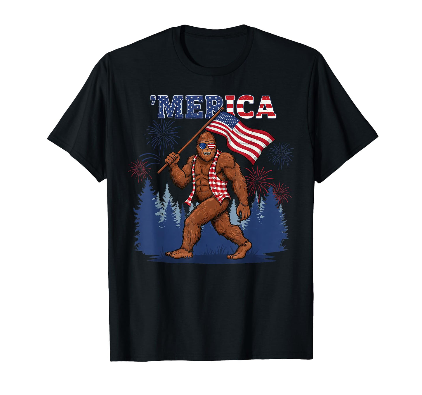 Bigfoot America Flag 4th Of July Funny Gifts Men Women Kid T-Shirt