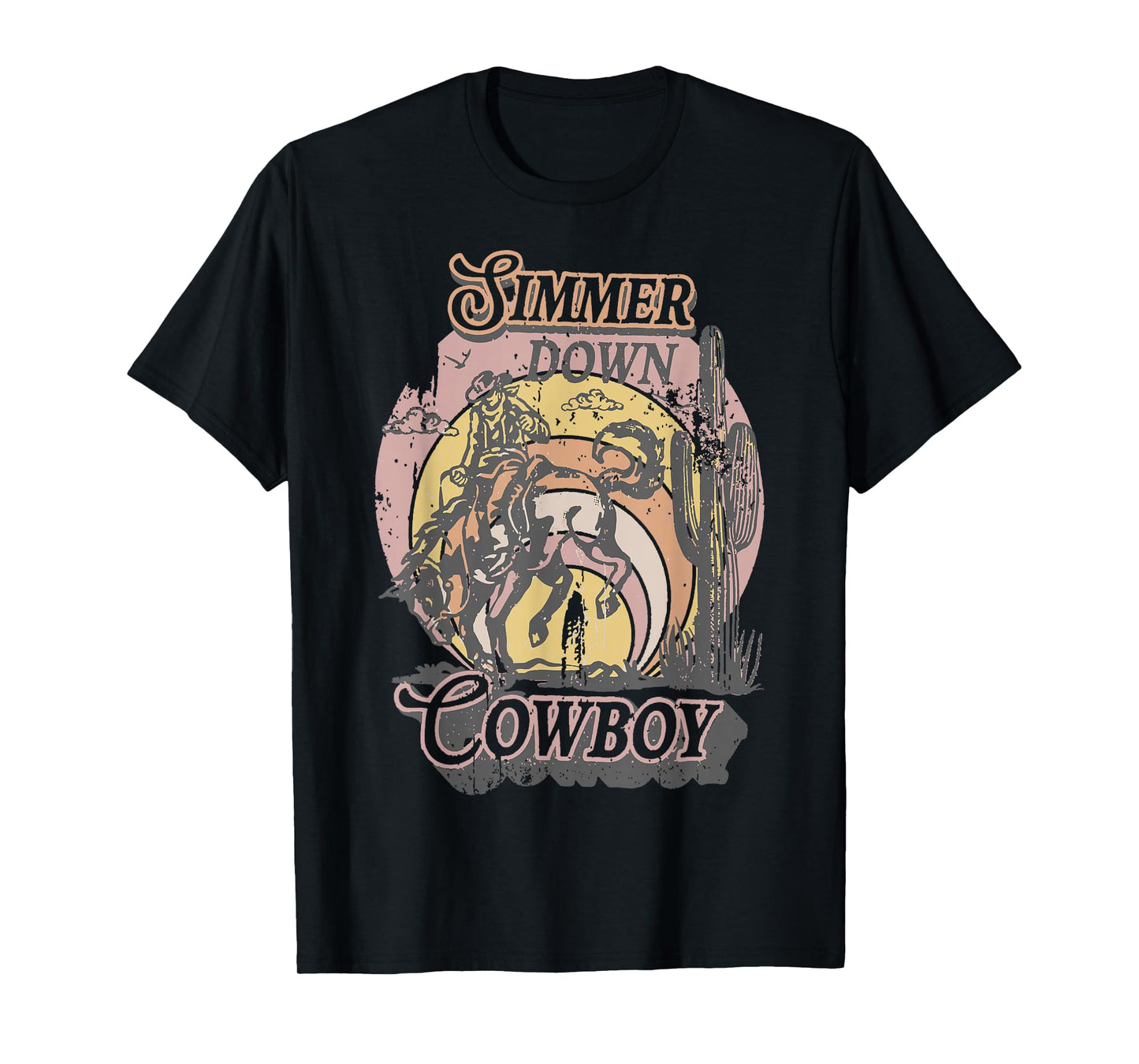 Simmer Summer Down Cowboy Cowgirl Western Graphic Cow Skull T-Shirt