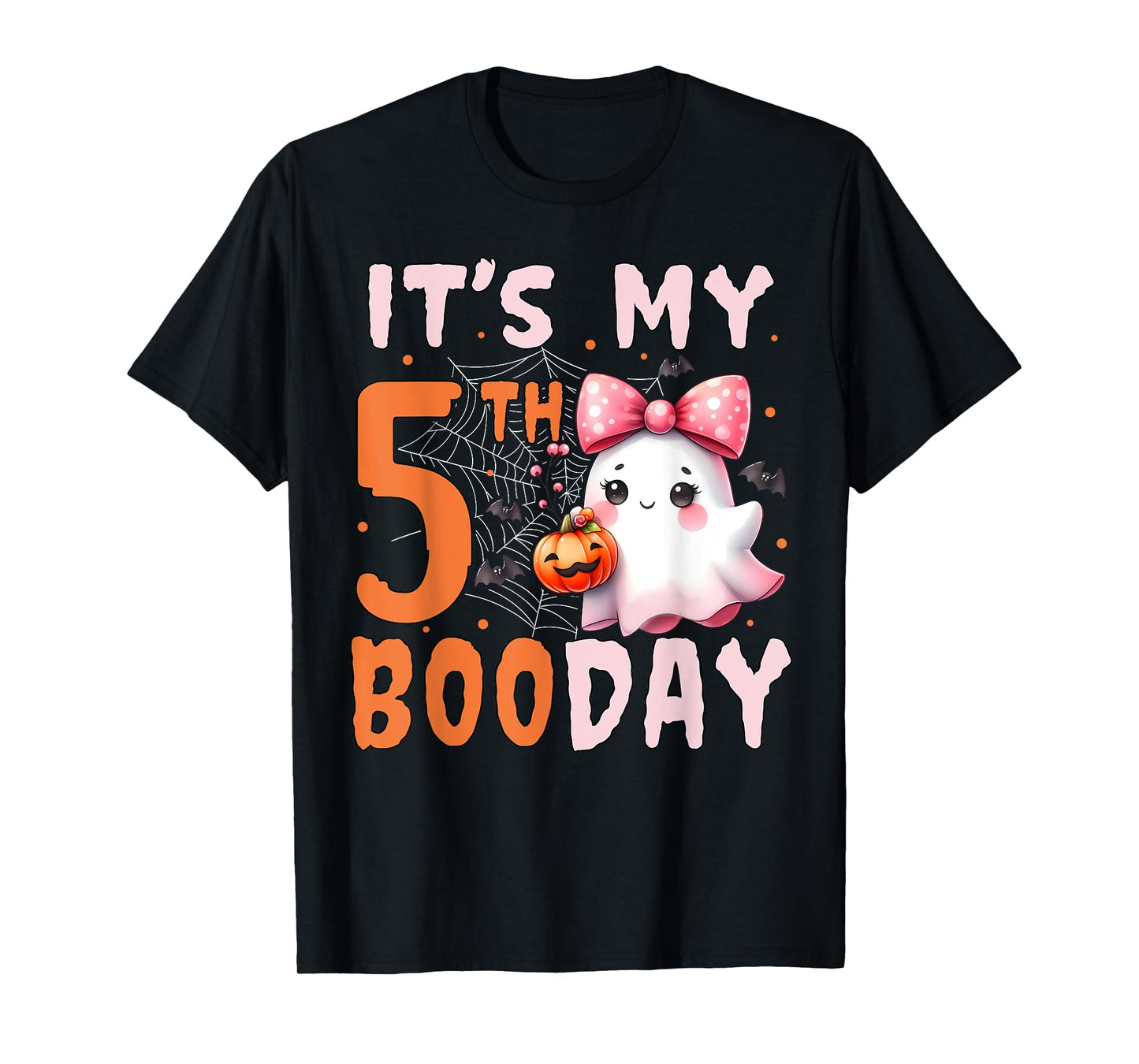 Its My Boo Day Cute Halloween 5th Birthday Ghost Bow Girl T-Shirt