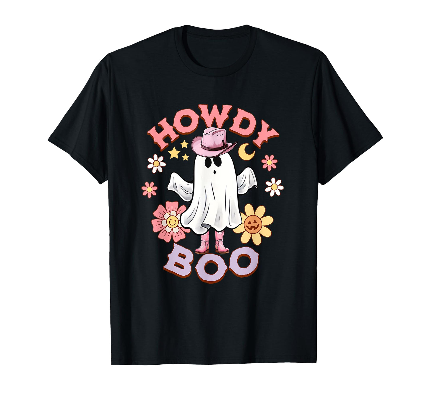 Howdy Boo funny ghost pink boots womens western halloween T-Shirt