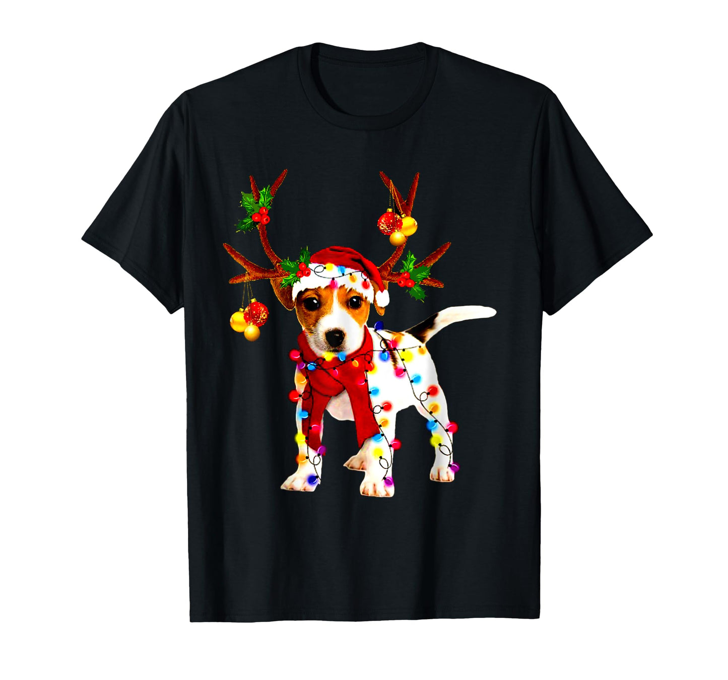 Santa jack russell gorgeous reindeer Light Christmas T-Shirt