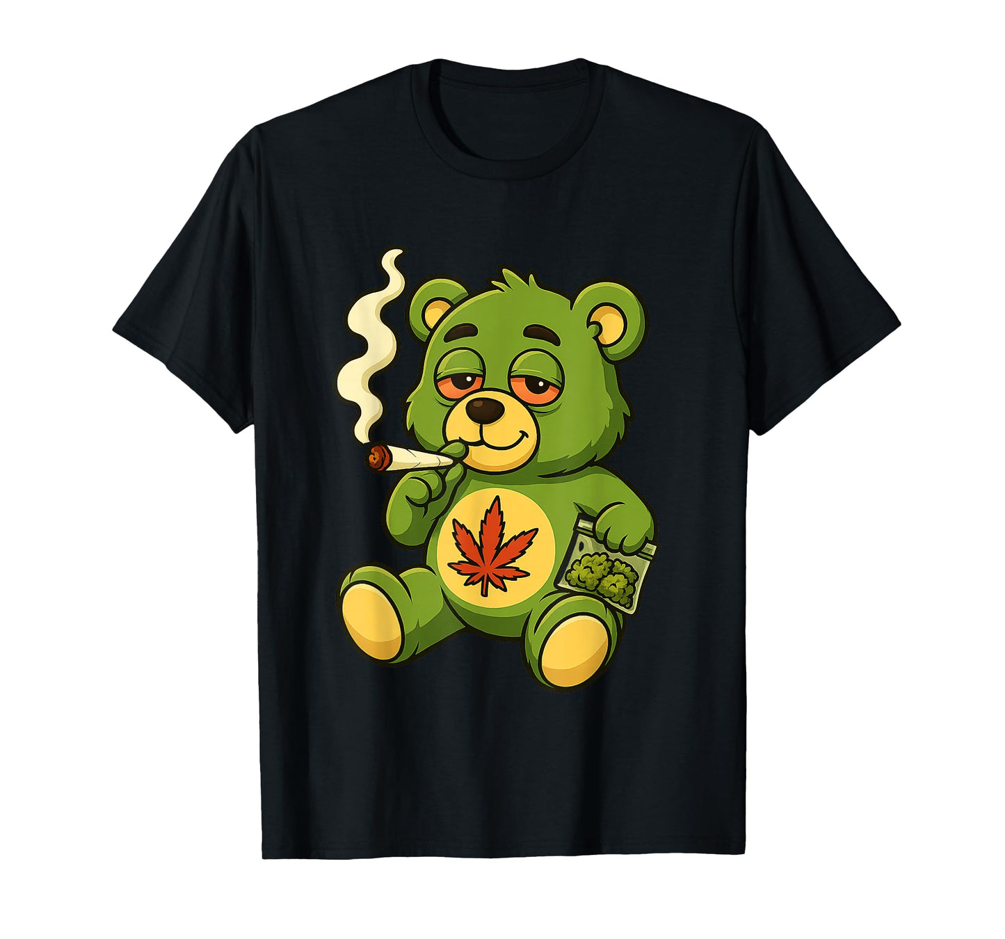 Teddy Bear Funny Weed Smoking Bear with Joint Cannabis Leaf T-Shirt