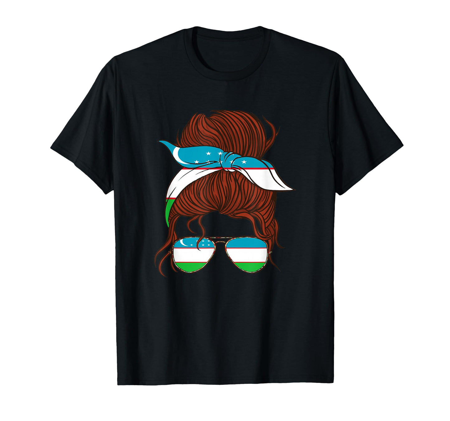 Uzbekistan Flag Uzbek Roots Messy Hair Bun Girl Uzbek Flag T-Shirt