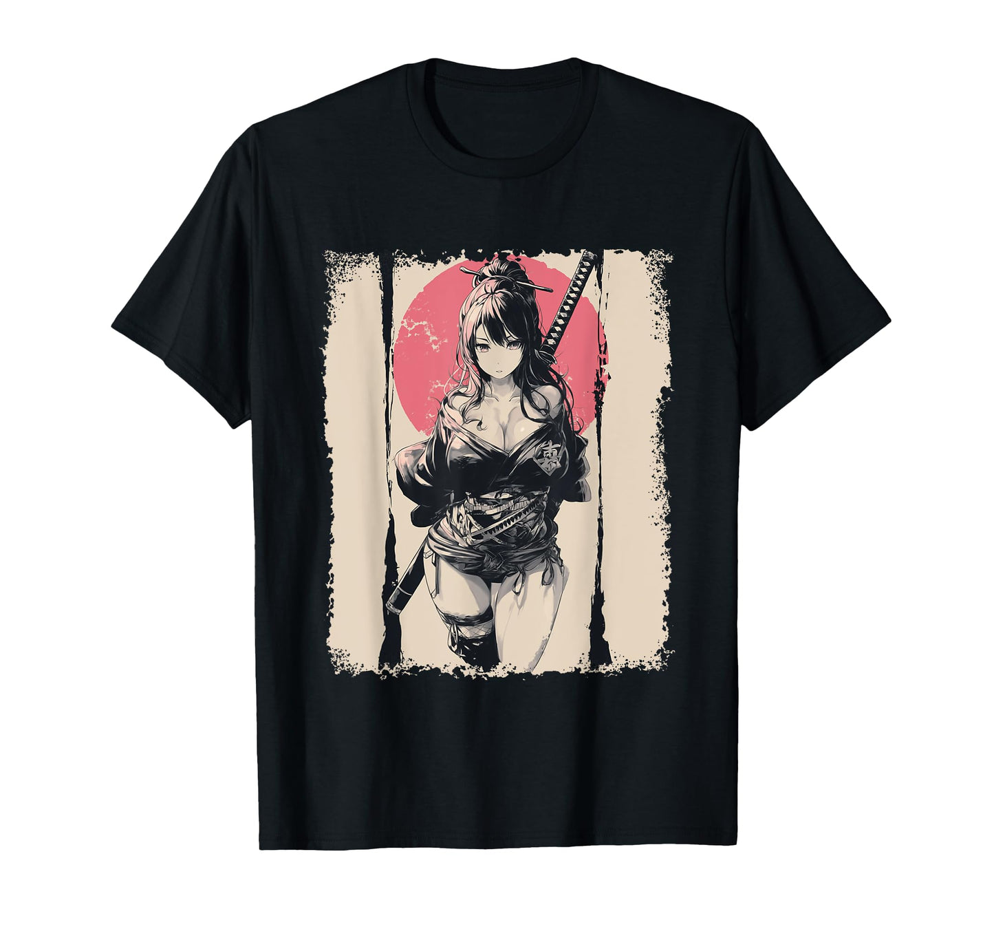 Sexy Anime Girl japanese Samurai Red Sun T-Shirt