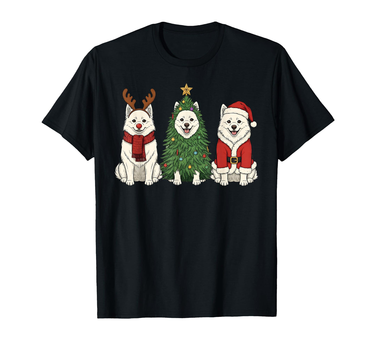 Retro Christmas American Eskimo Dog Santa Reindeer Dog Lover T-Shirt