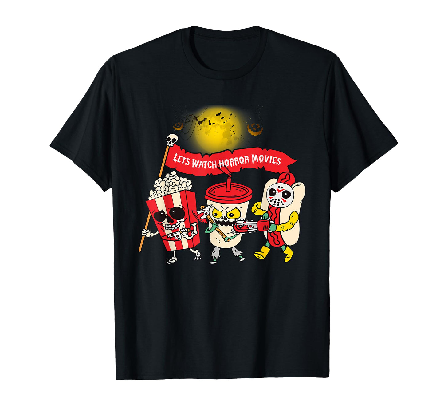 Lets Watch Horror Movies Halloween Funny Ghost Skeleton T-Shirt