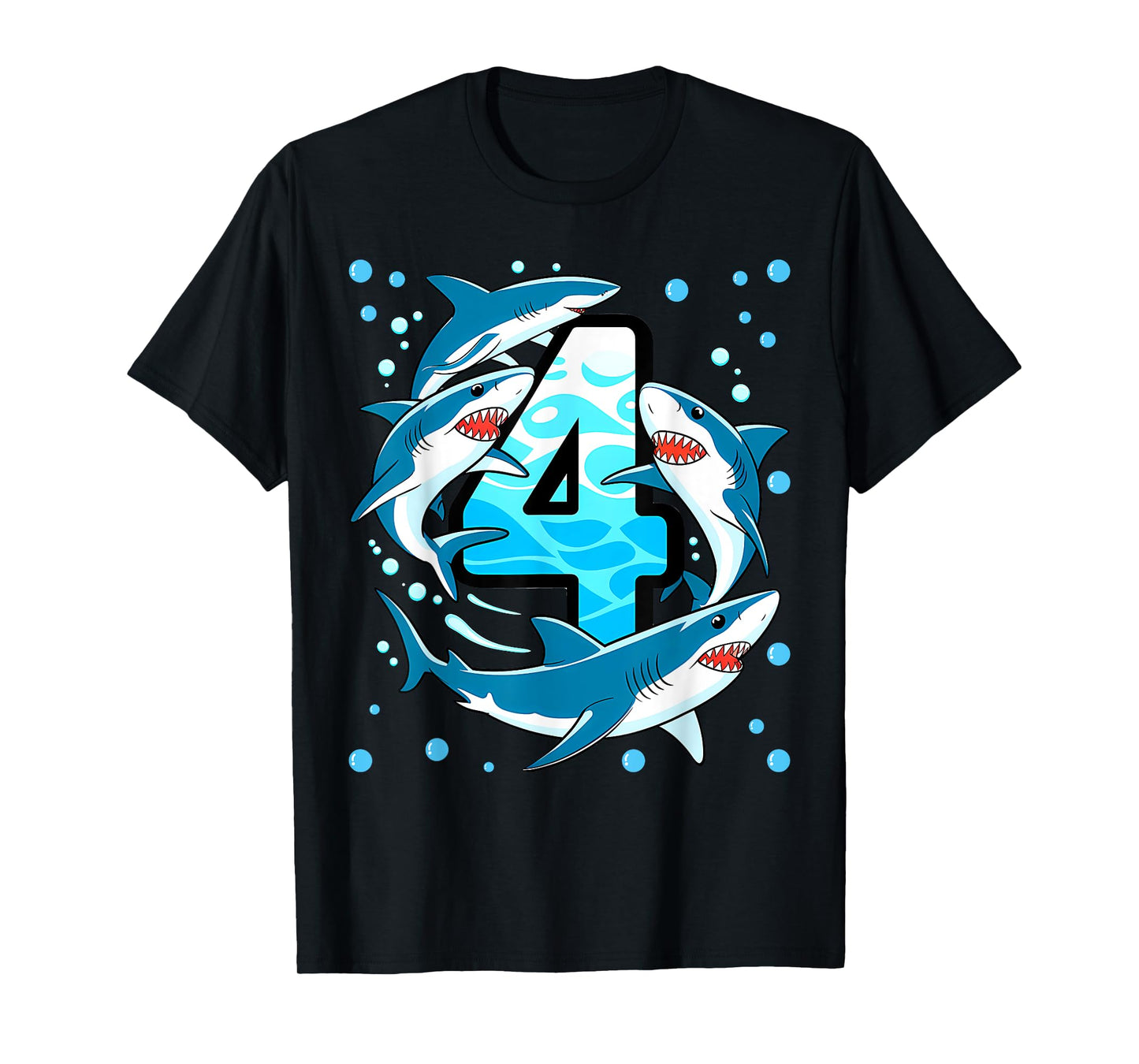 Shark 4th Birthday Boy 4 Four Shark Theme Party T-Shirt