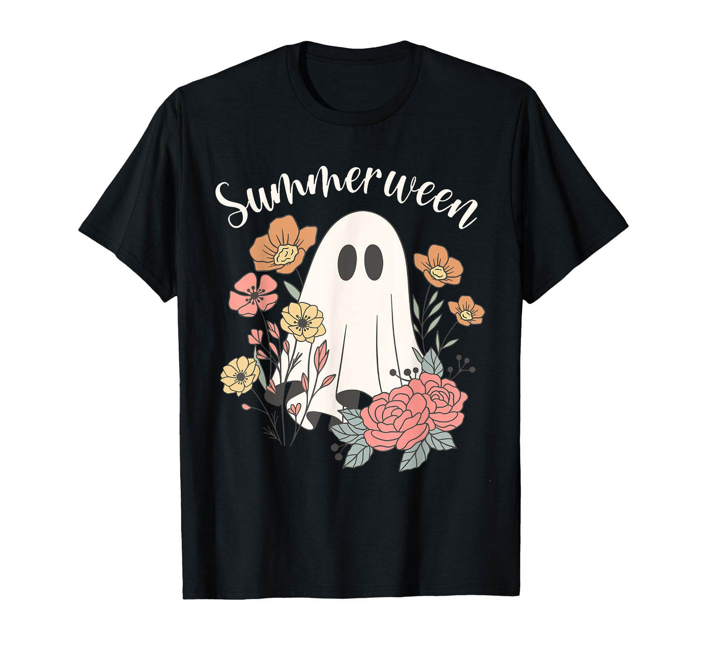 Summerween Wildflower Funny Ghost Spooky Season Halloween T-Shirt