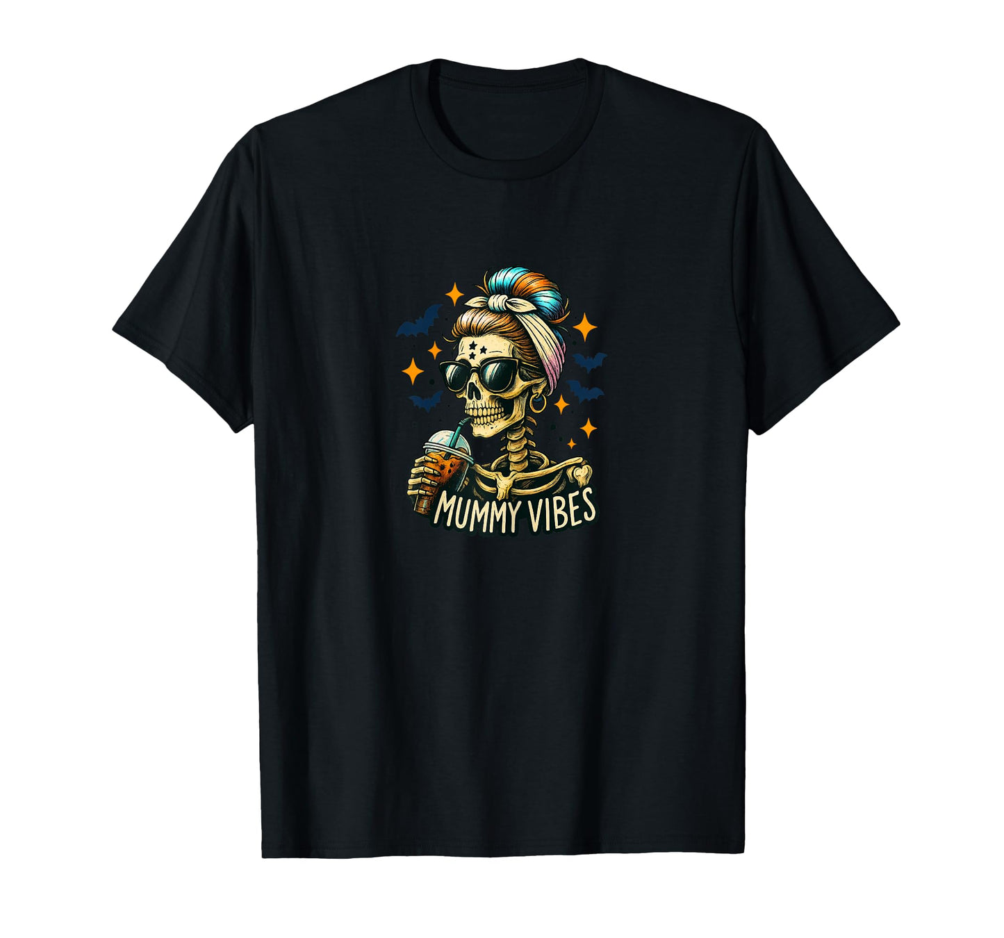 Spooky Mummy Skeleton Coffee Vibes Halloween Mom Product T-Shirt