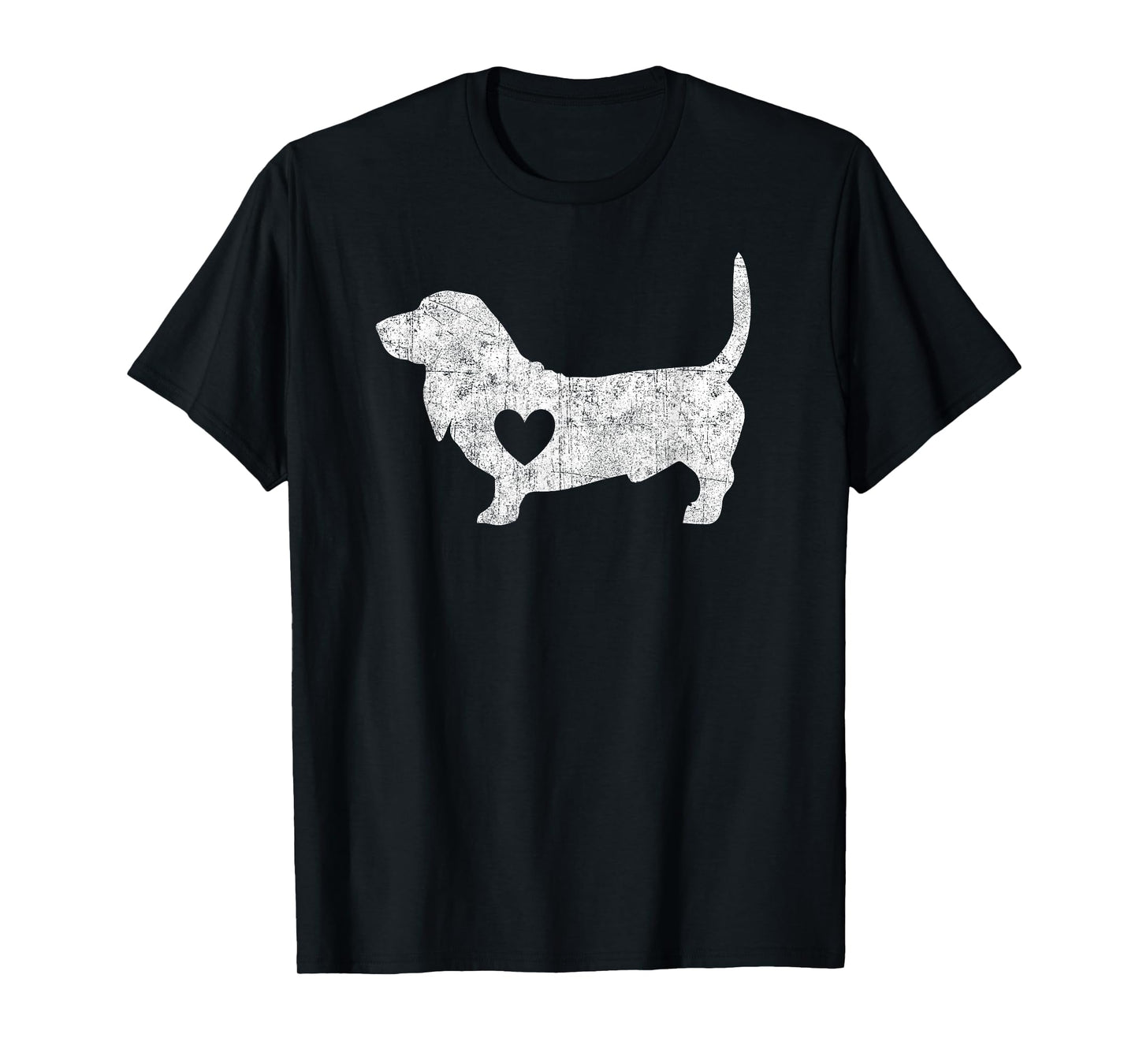 Vintage Basset Hound Heart Silhouette Dog Puppy Mens Womens T-Shirt