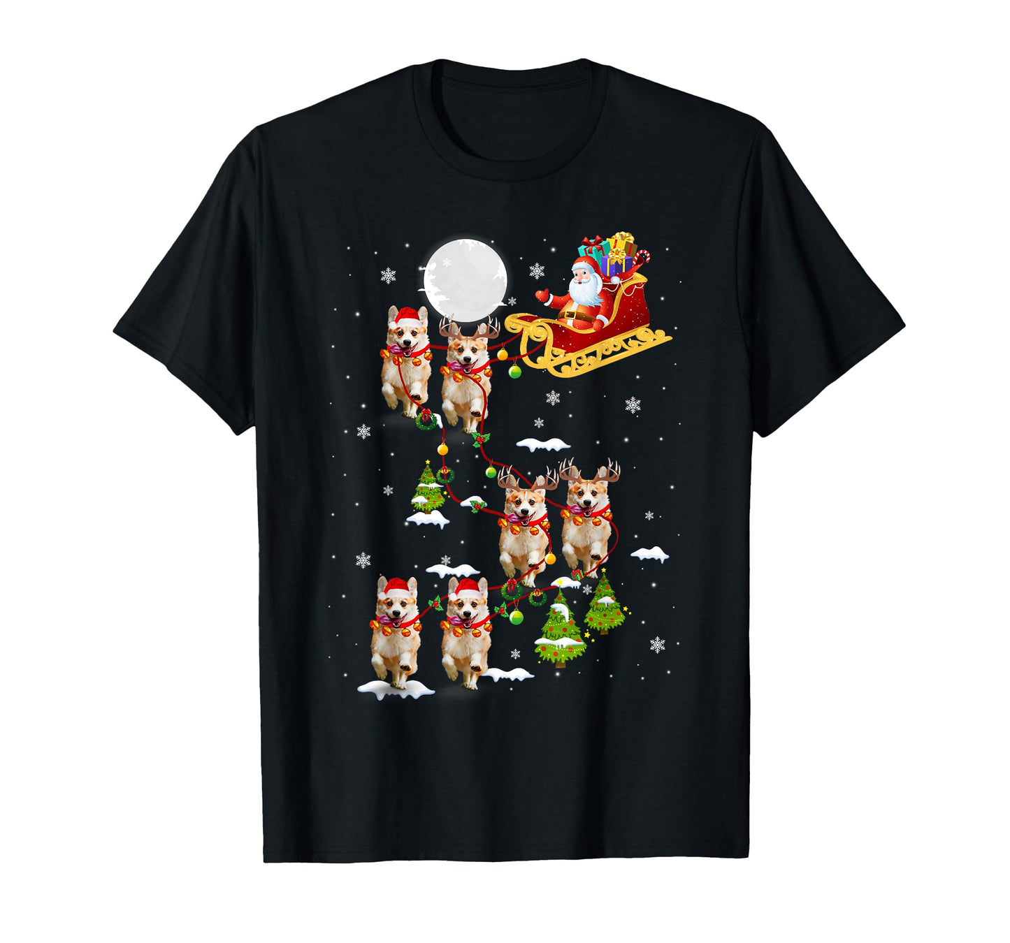 Santa Riding Corgi Sleigh Christmas Corgi Reindeer T-Shirt