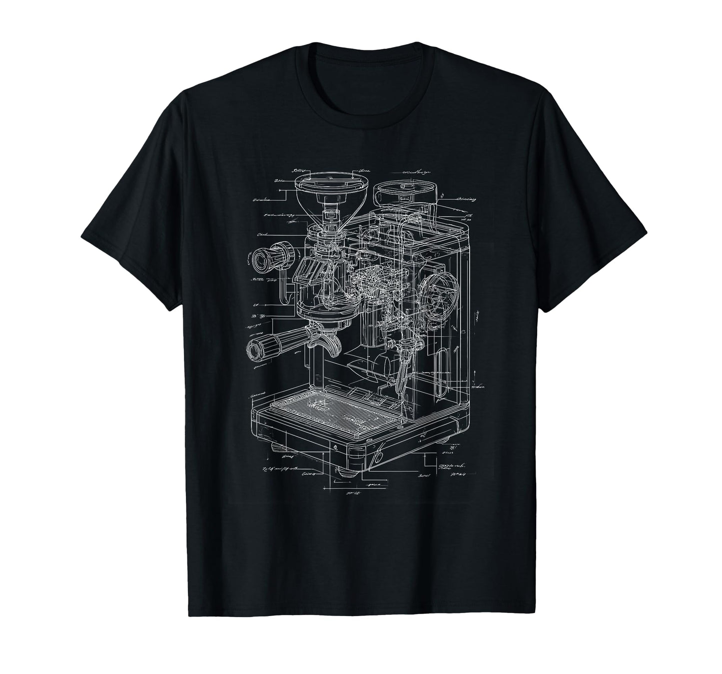 Espresso Machine Blueprint Coffee Barista Technical Art T-Shirt