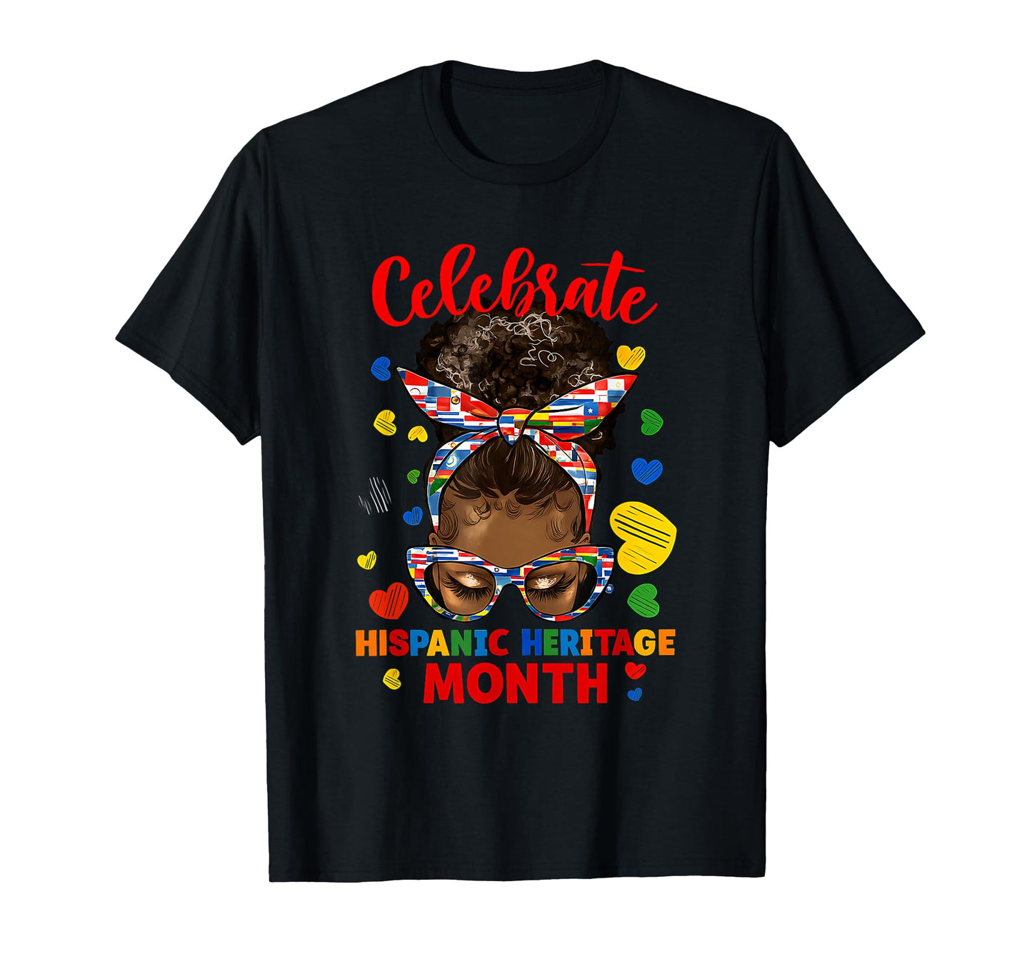 Messy Bun Countries National Hispanic Heritage Month Black T-Shirt