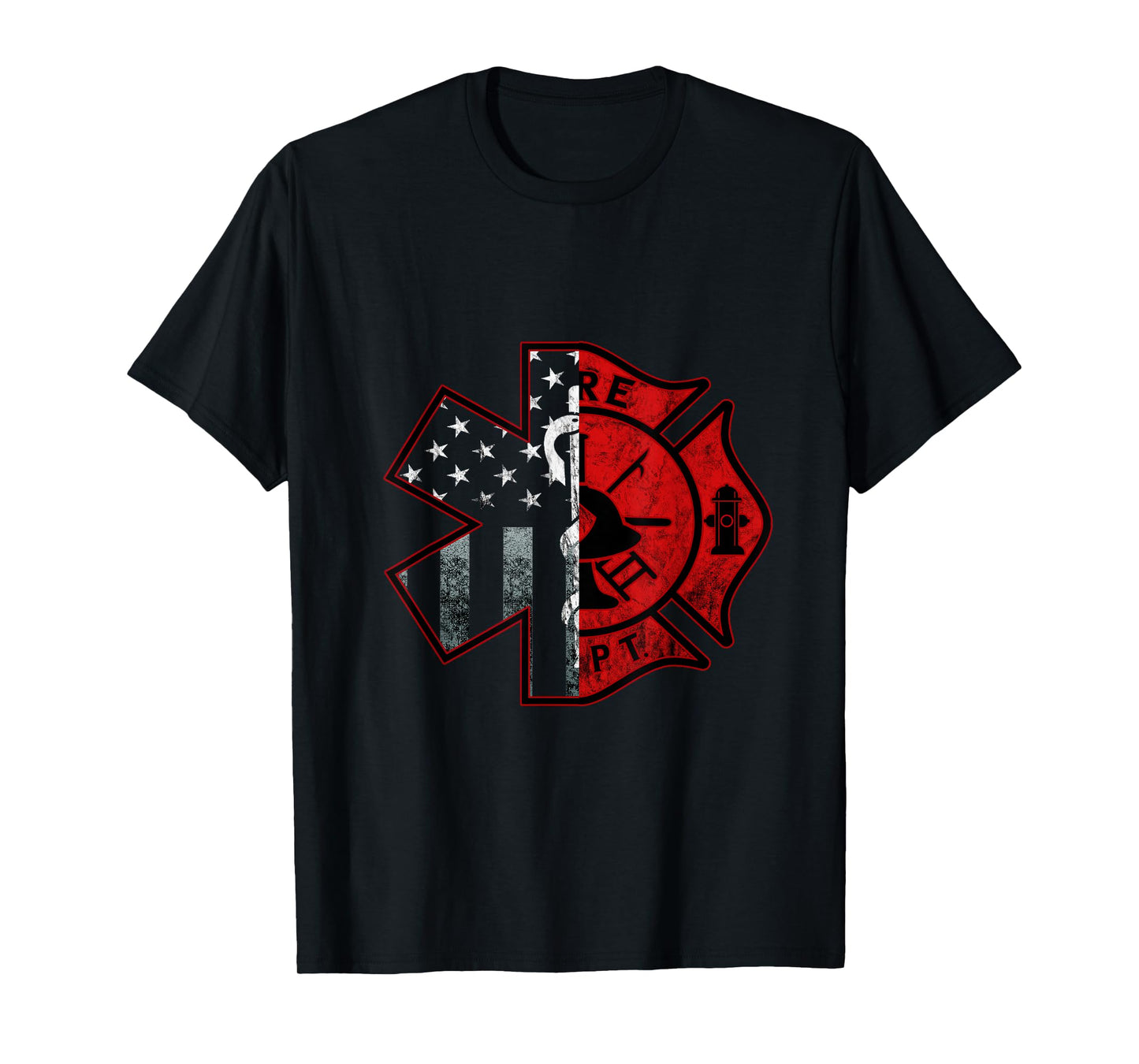 Firefighter Paramedic Symbol American Flag Fireman Fire T-Shirt
