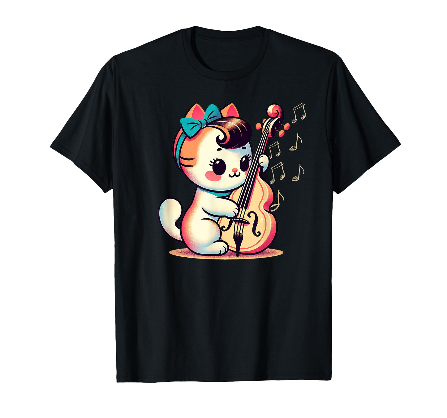 A Cute Retro Cat Playing The Double Bass T-Shirt