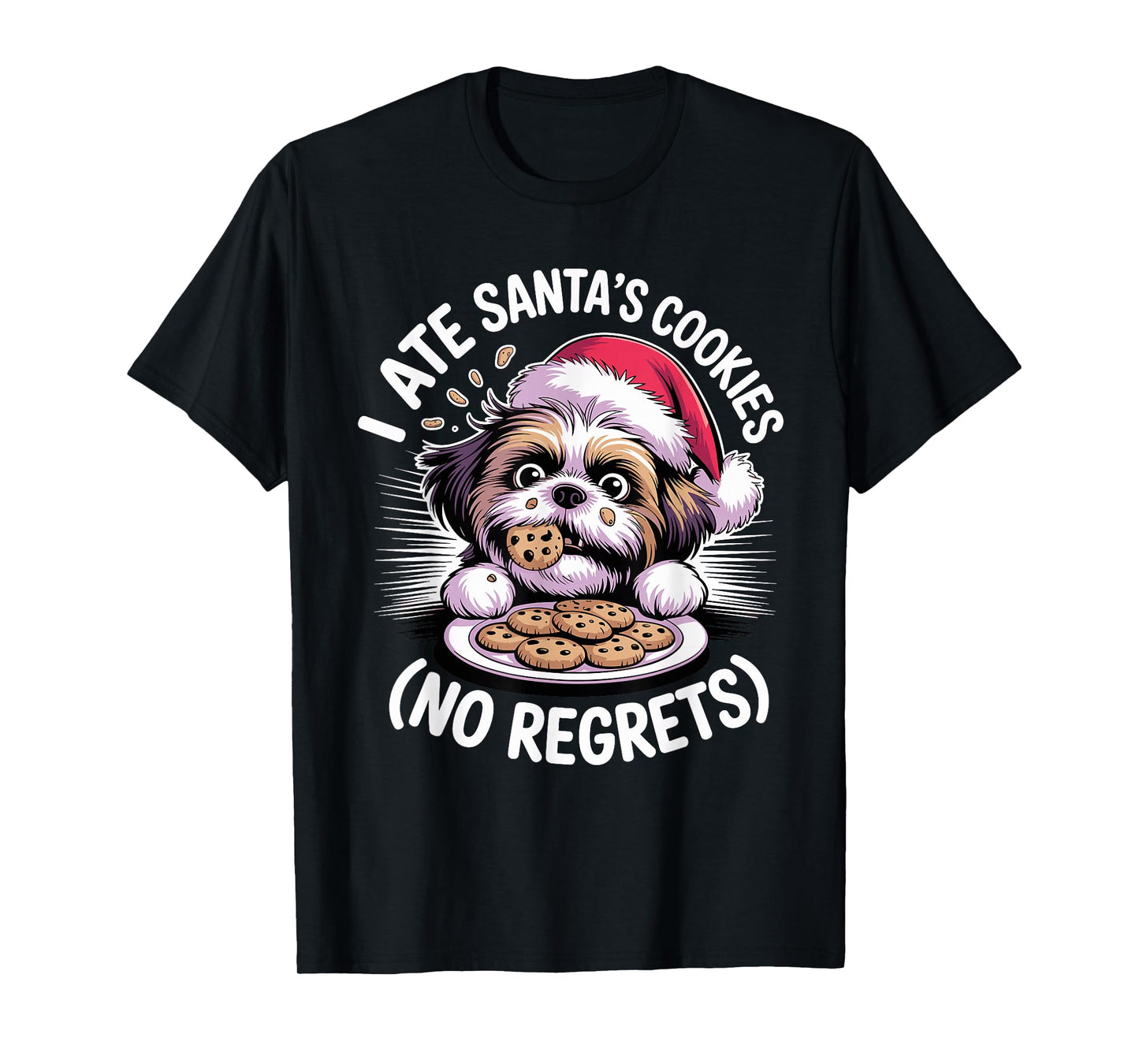 I Ate Santas Cookies Xmas Puppy Funny Christmas Shih Tzu T-Shirt