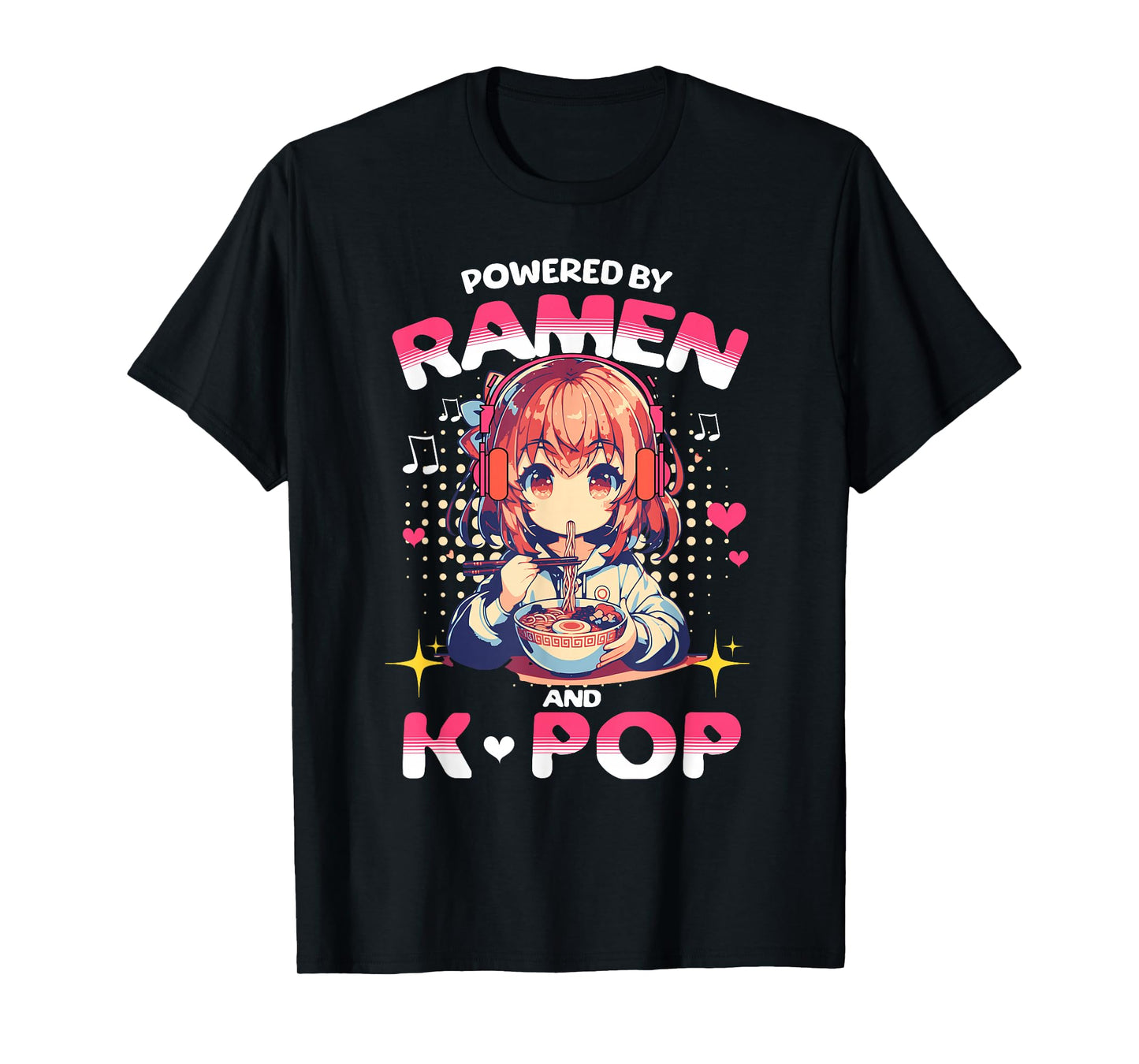 Powered by Ramen and K Pop Funny Anime Korean Music Manga T-Shirt